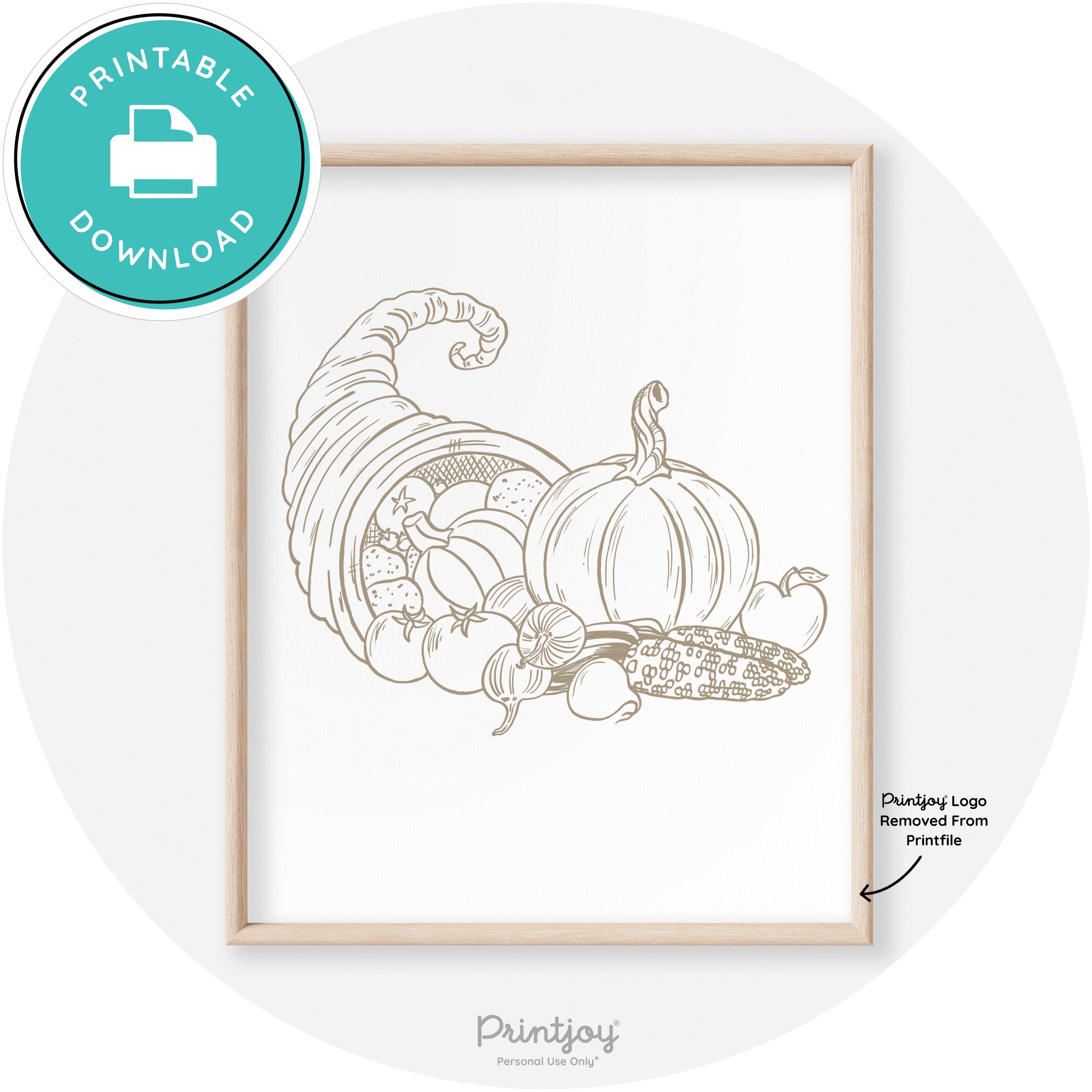 Cornucopia Drawing Thanksgiving Transitional Wall Art Free Printable