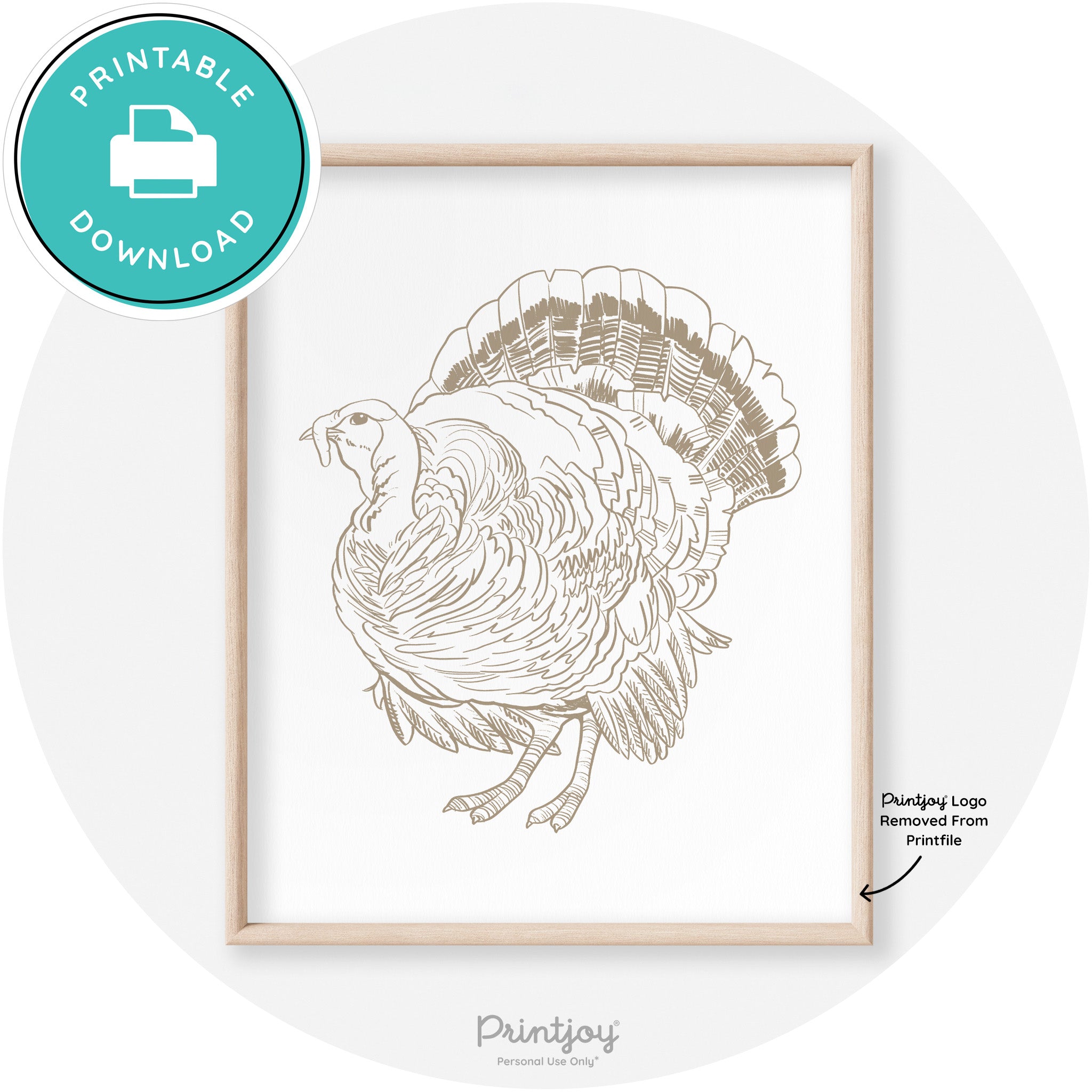 Turkey Drawing Thanksgiving Transitional Wall Art Decor Free Printable