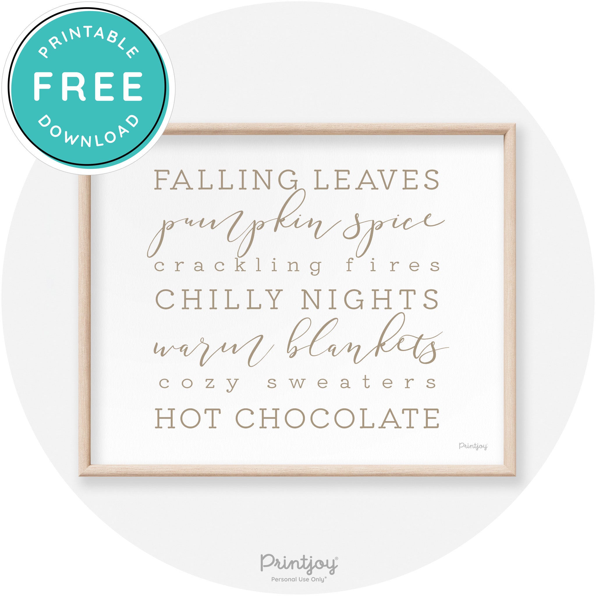 Fall Favorite Things Modern Transitional Decor Wall Art Printable