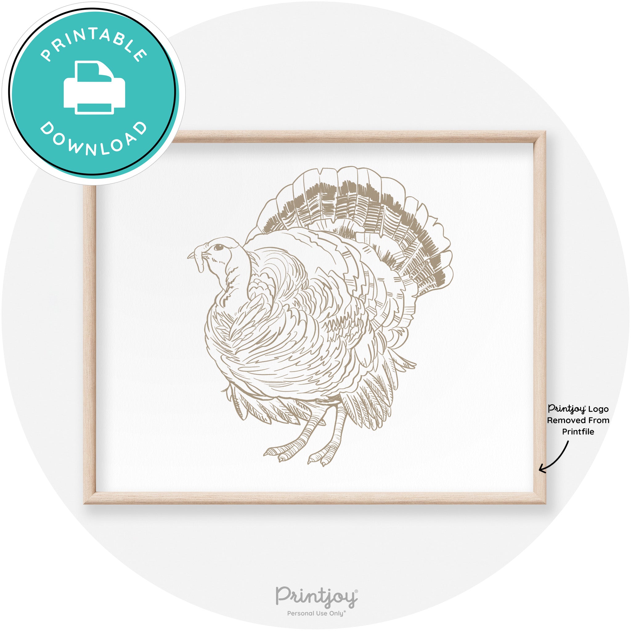 Turkey Drawing Thanksgiving Transitional Wall Art Decor Free Printable