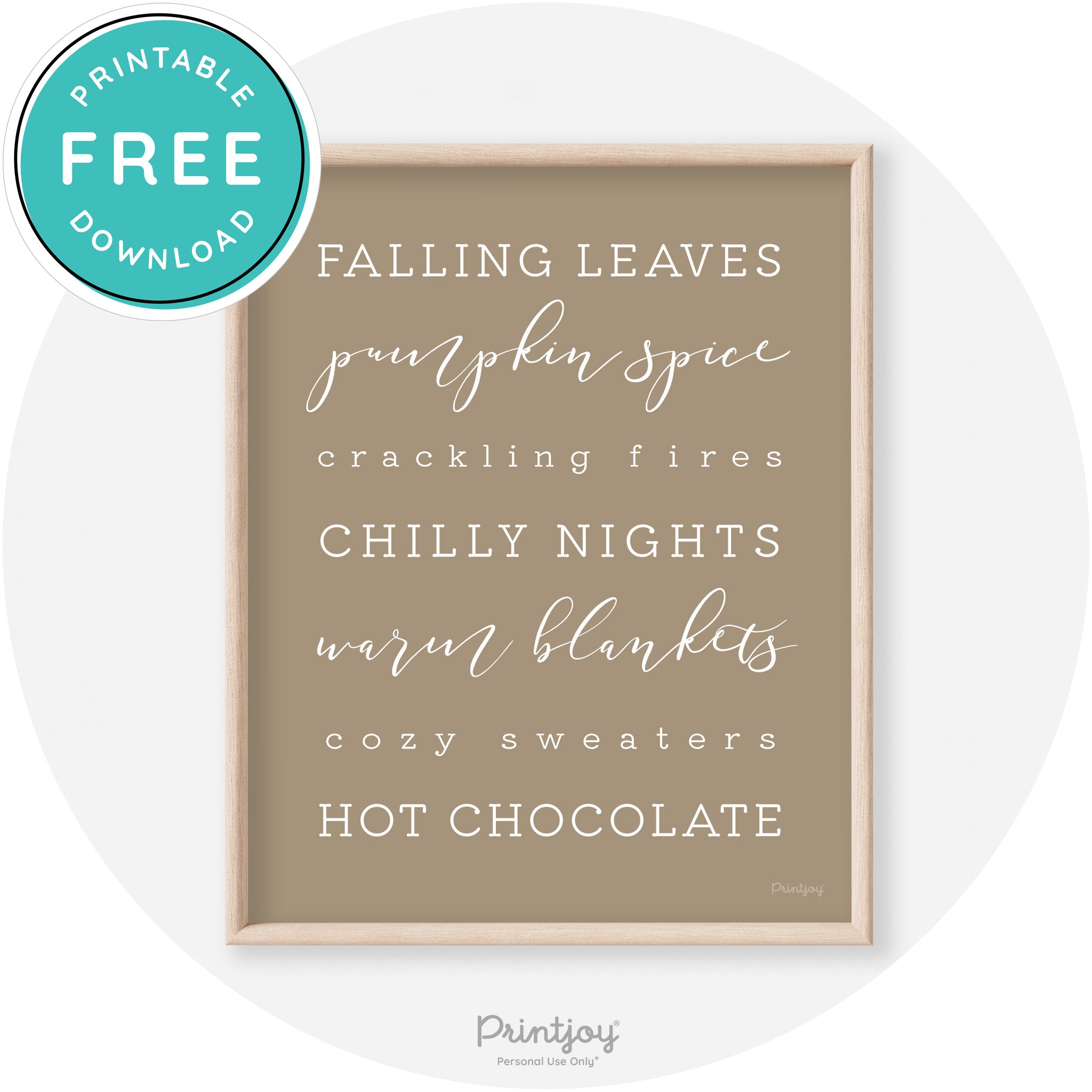 Fall Favorite Things Modern Transitional Decor Wall Art Printable
