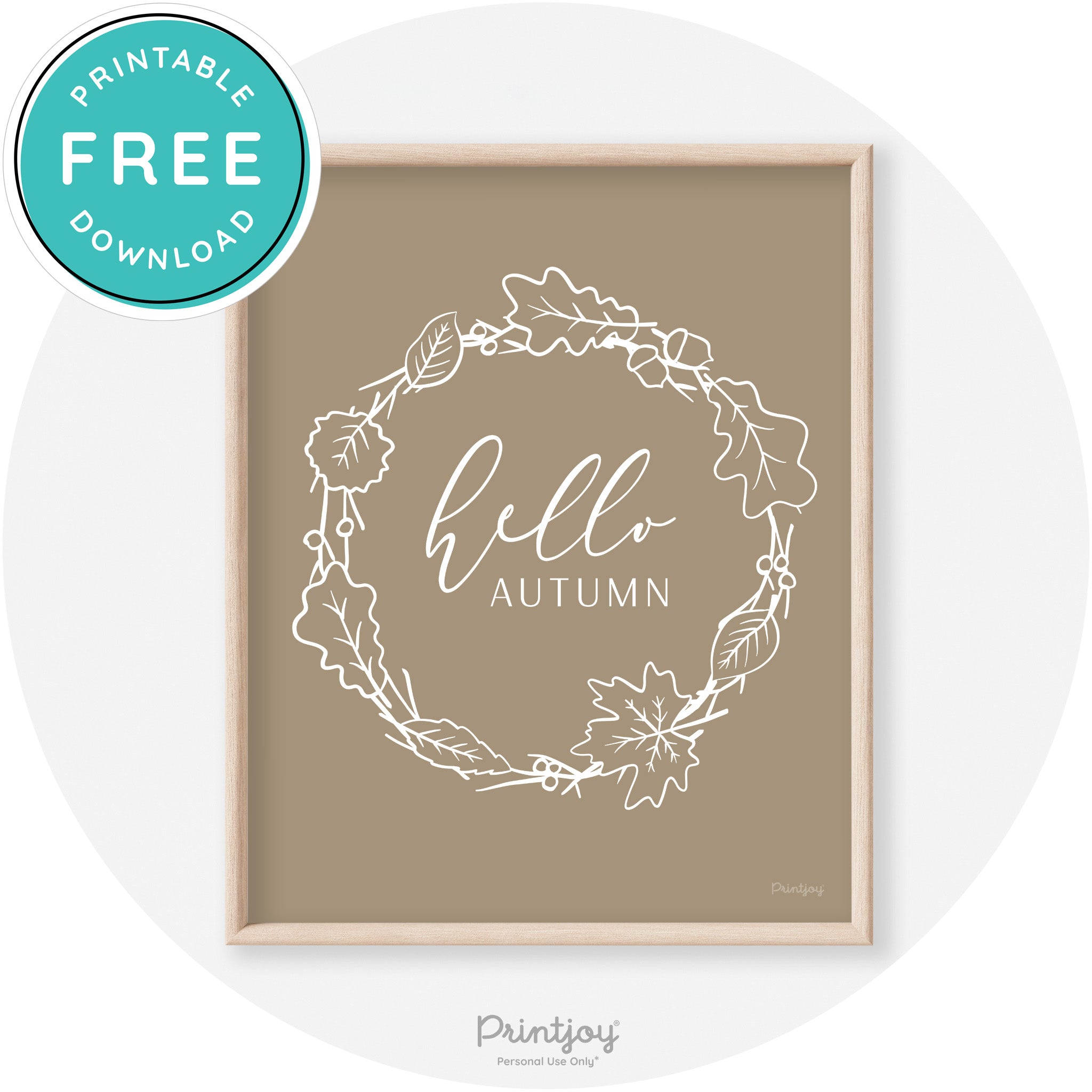 Hello Autumn Fall Wreath Transitional Decor Wall Art Free Printable - Printjoy