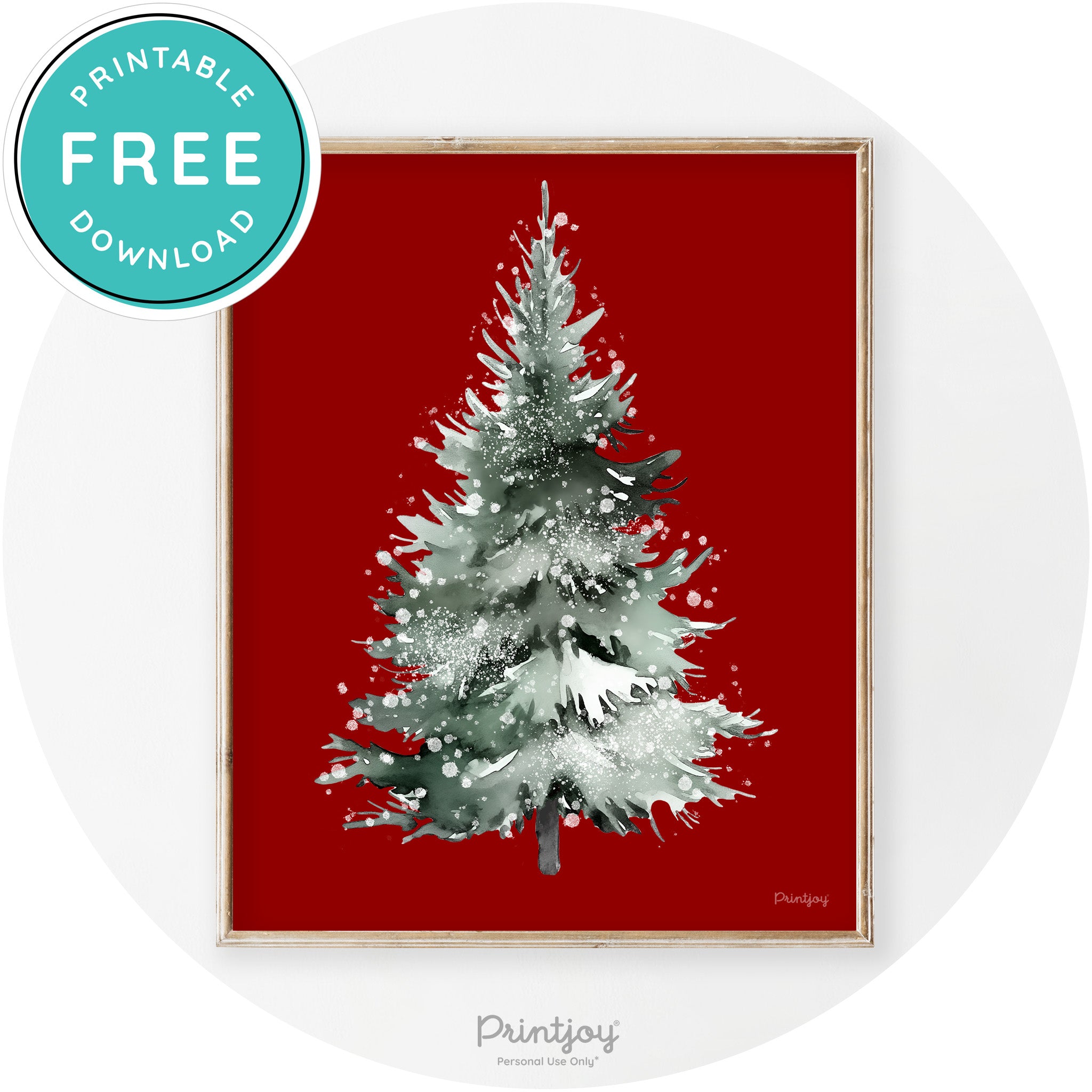 Snowy Christmas Tree Watercolor Transitional Wall Art Free Printable - Printjoy