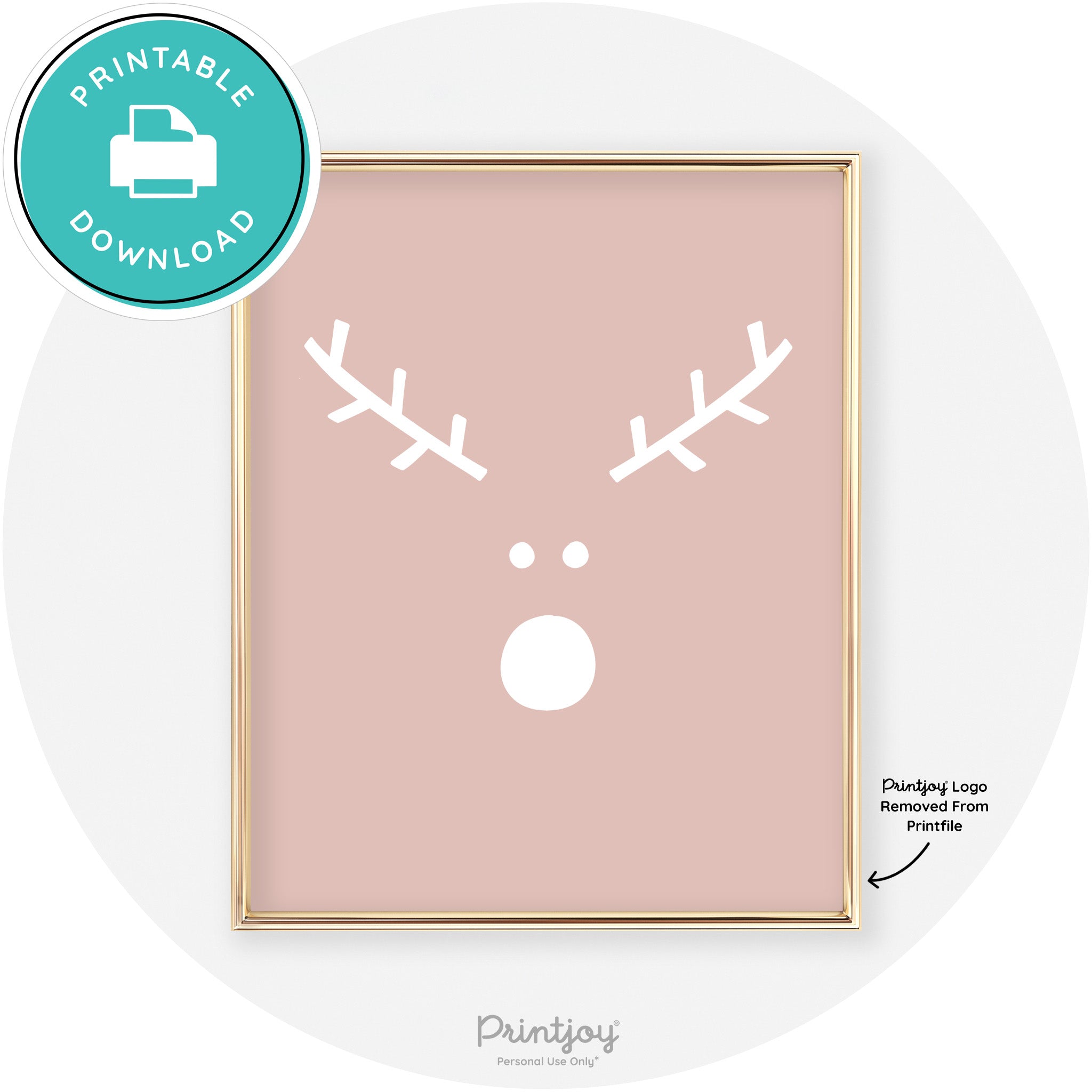 Simple Rudolph Reindeer Face Cute Chic Wall Art Free Printable