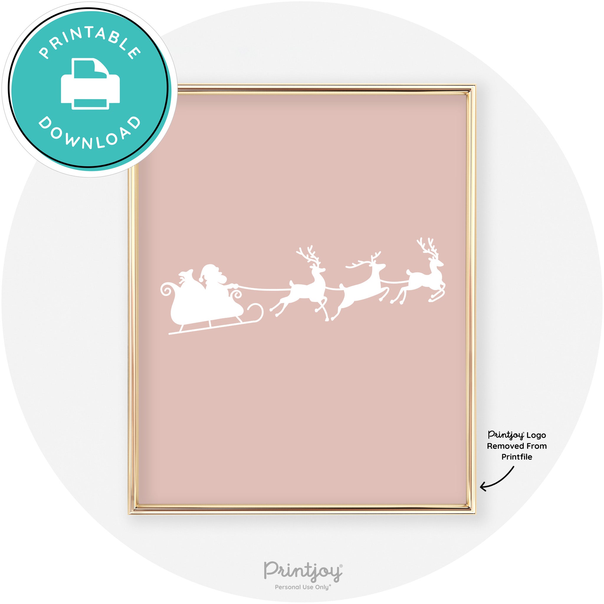 Santa Sleigh Reindeer Silhouette Cute Chic Wall Art Free Printable