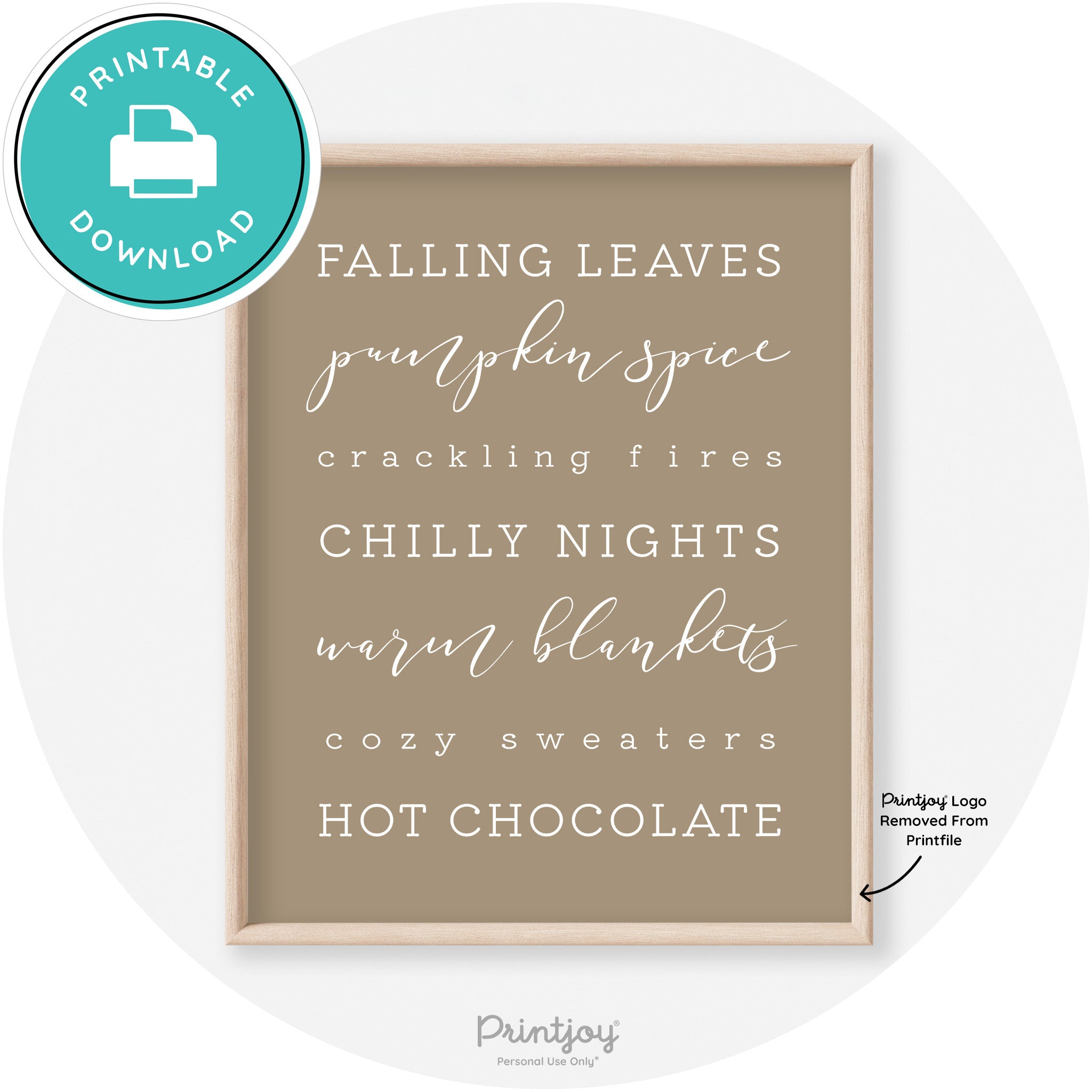 Fall Favorite Things Modern Transitional Decor Wall Art Printable