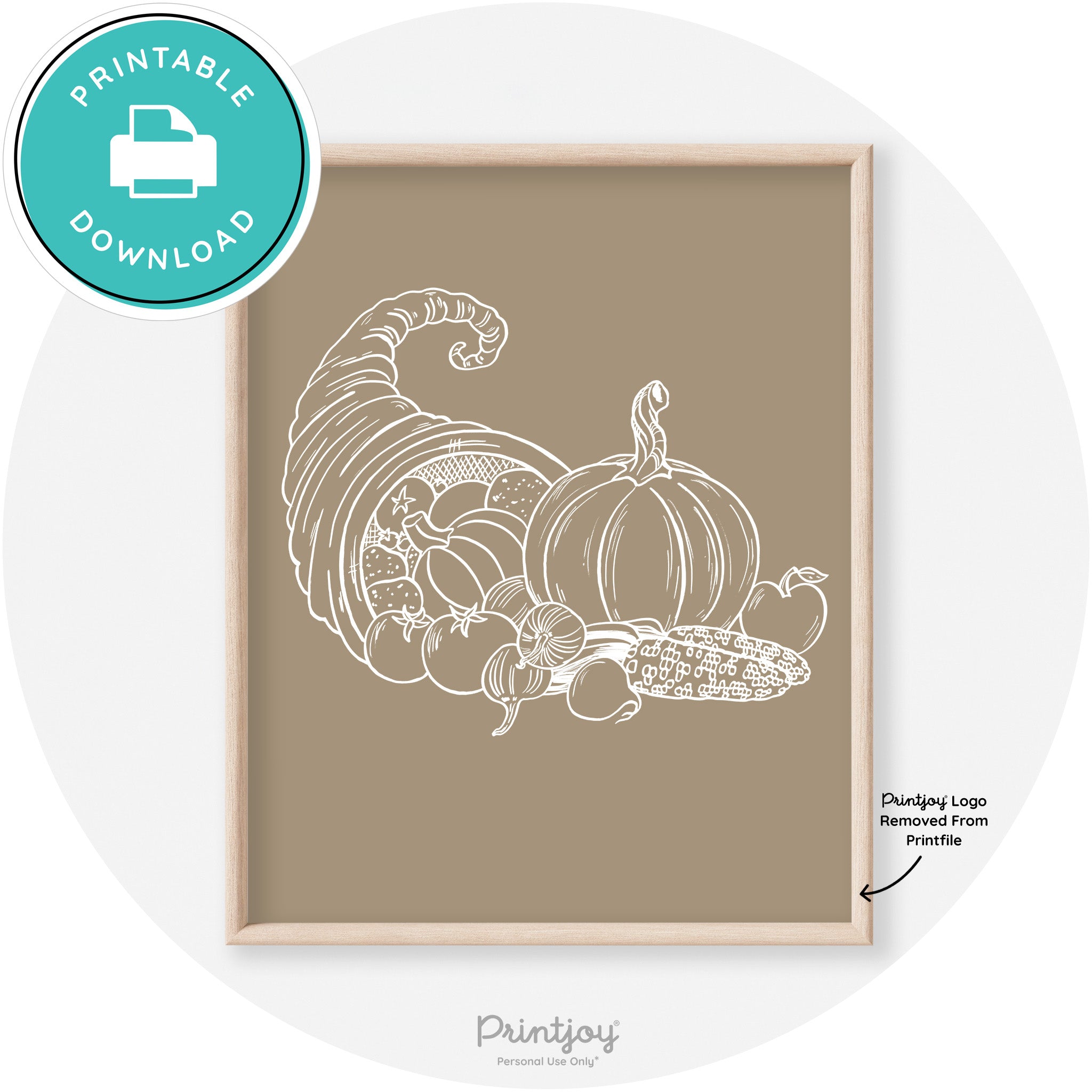 Cornucopia Drawing Thanksgiving Transitional Wall Art Free Printable
