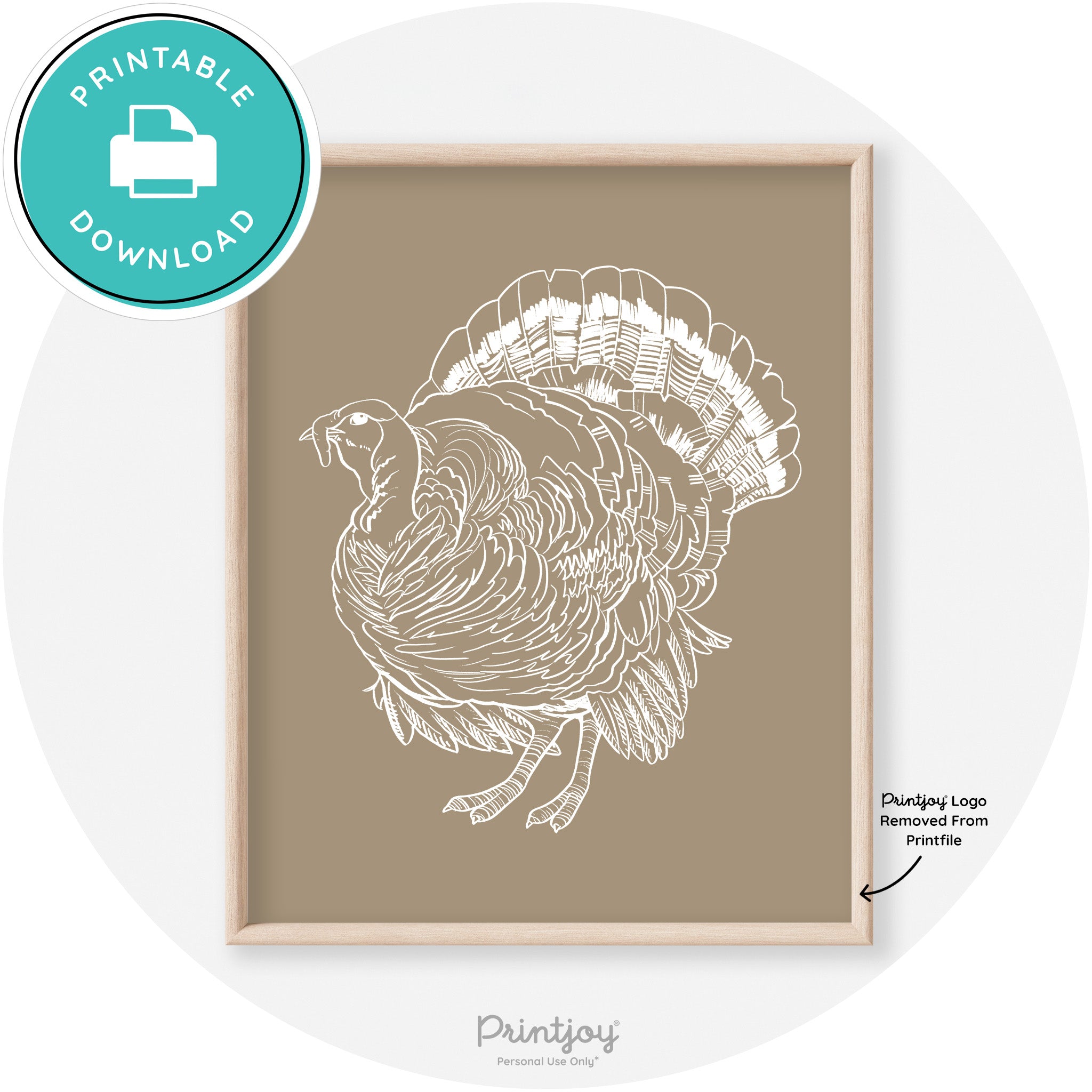 Turkey Drawing Thanksgiving Transitional Wall Art Decor Free Printable