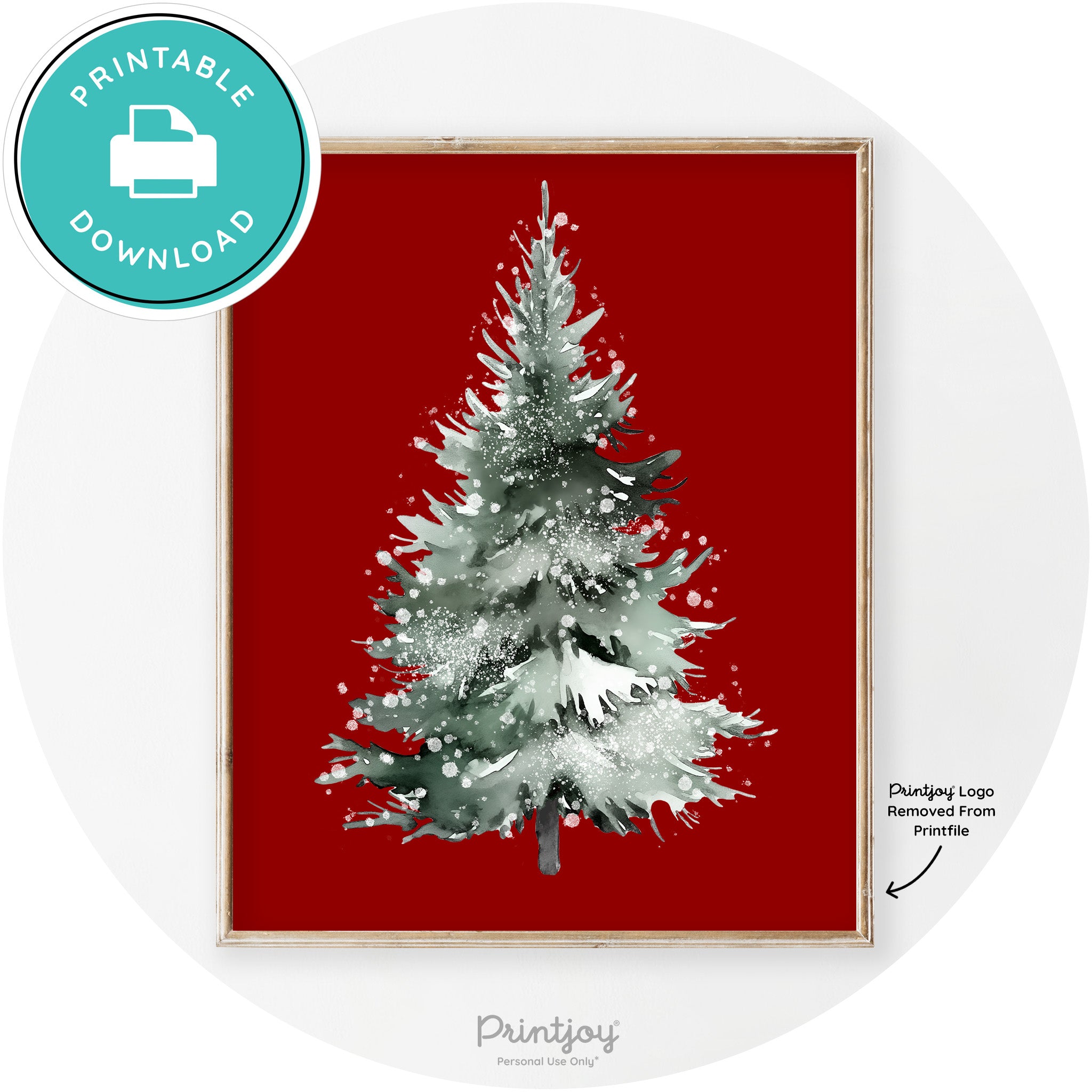 Snowy Christmas Tree Watercolor Transitional Wall Art Free Printable - Printjoy