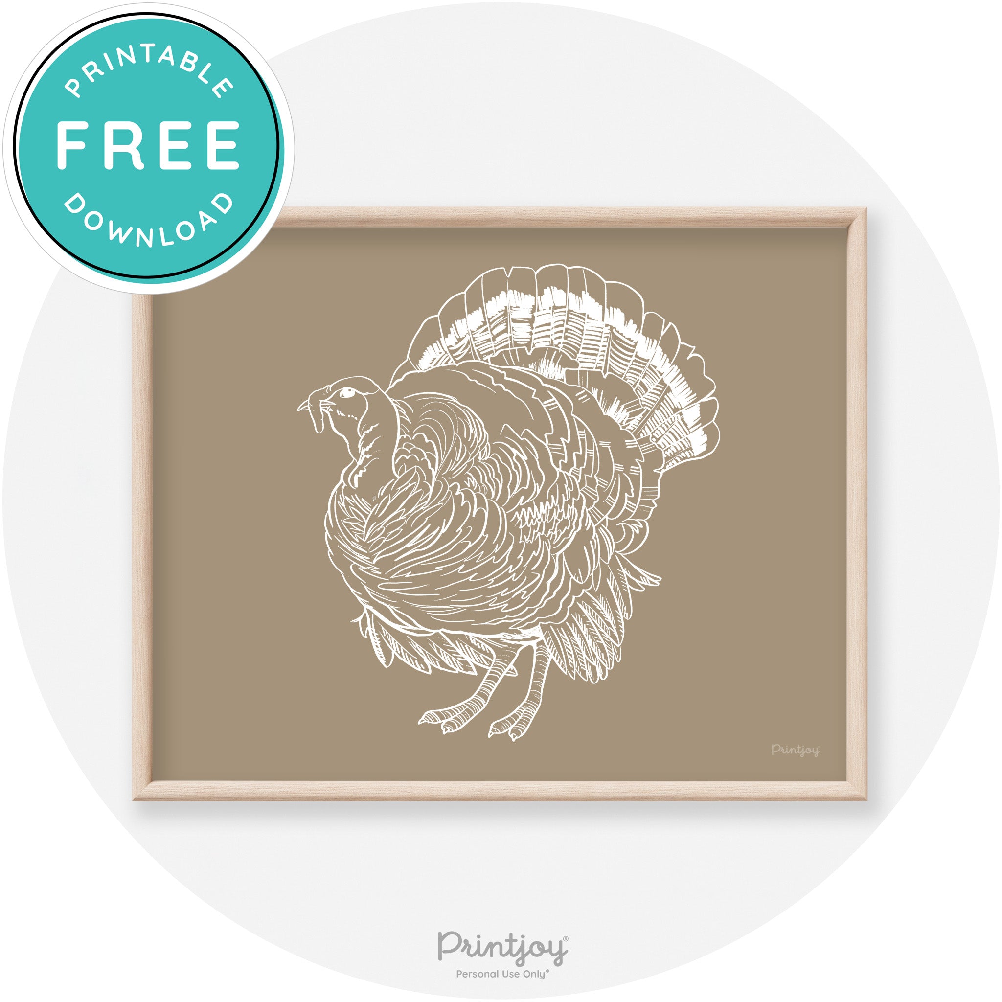 Turkey Drawing Thanksgiving Transitional Wall Art Decor Free Printable
