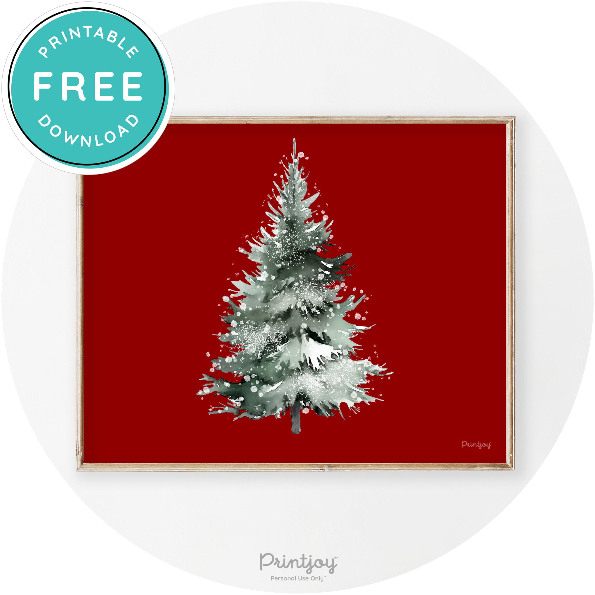Snowy Christmas Tree Watercolor Transitional Wall Art Free Printable - Printjoy