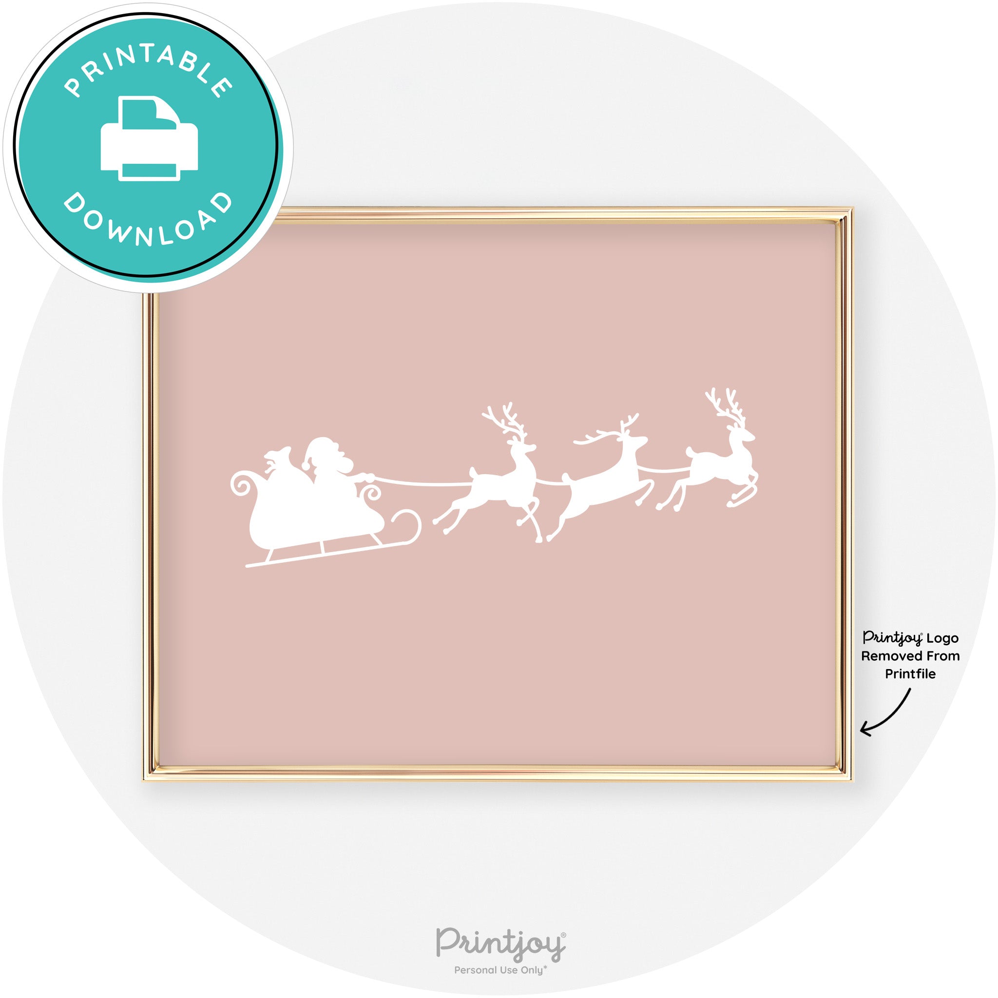 Santa Sleigh Reindeer Silhouette Cute Chic Wall Art Free Printable