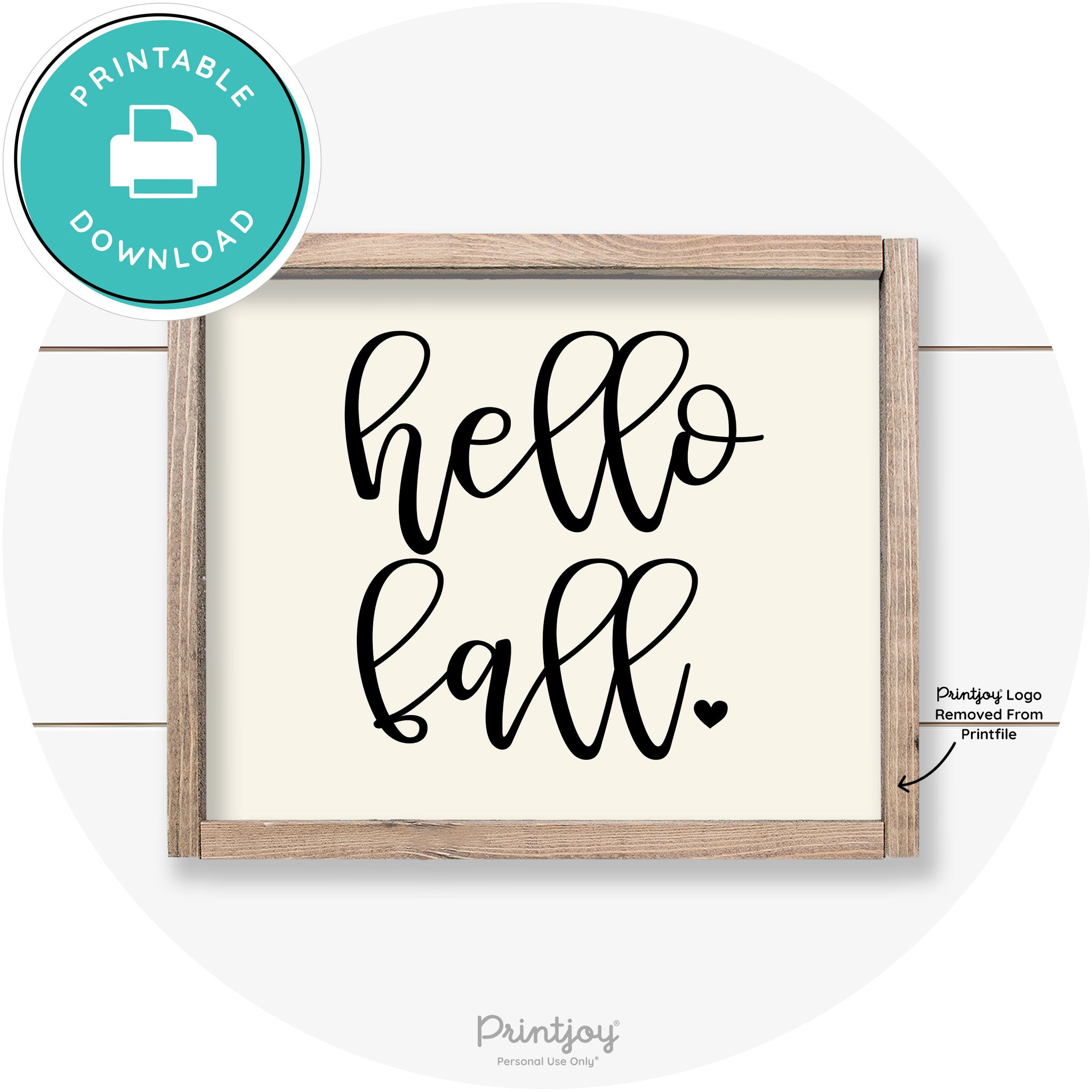 Hello Fall Heart Cute Cursive Farmhouse Wall Art Decor Free Printable