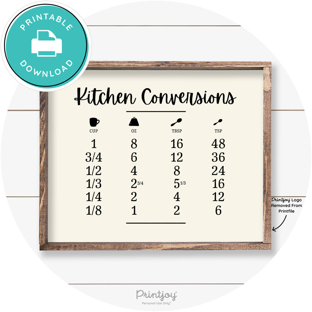 Kitchen Conversions Measuring Guide Farmhouse Art Free Printable