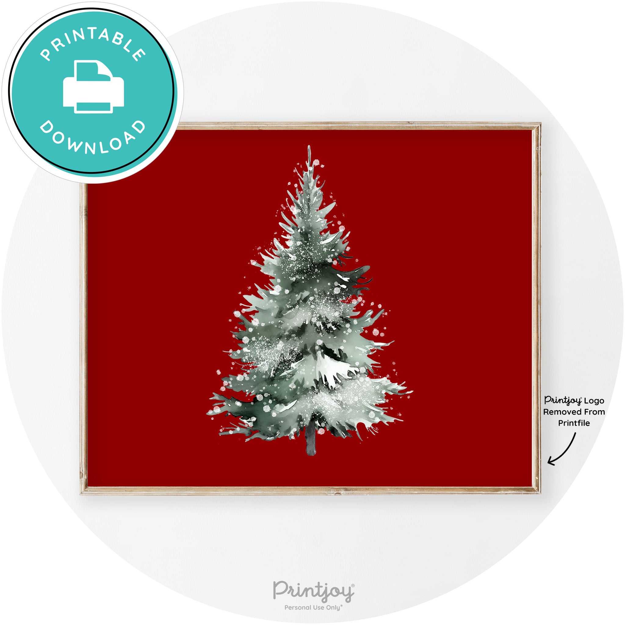Snowy Christmas Tree Watercolor Transitional Wall Art Free Printable - Printjoy