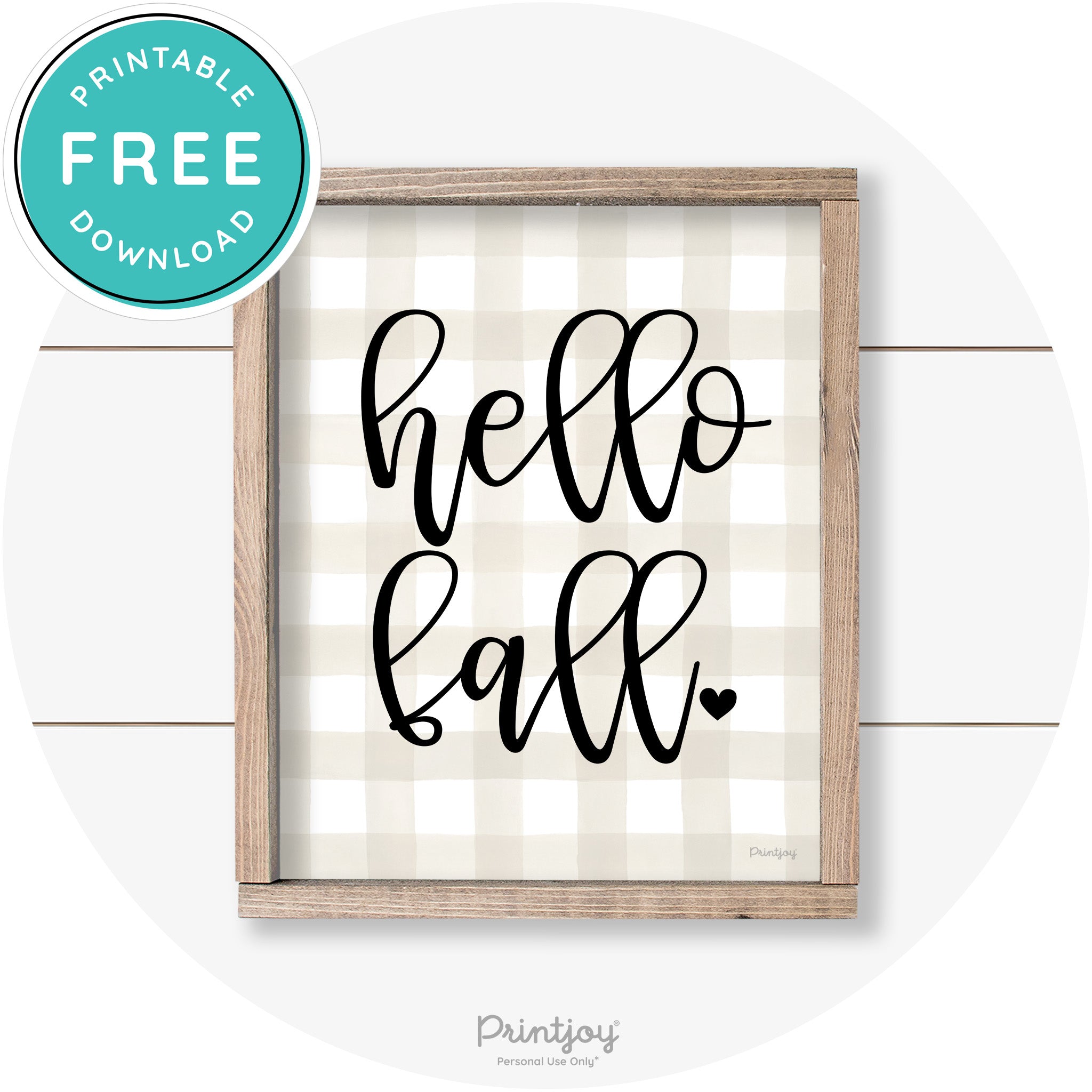 Hello Fall Heart Cute Cursive Farmhouse Wall Art Decor Free Printable