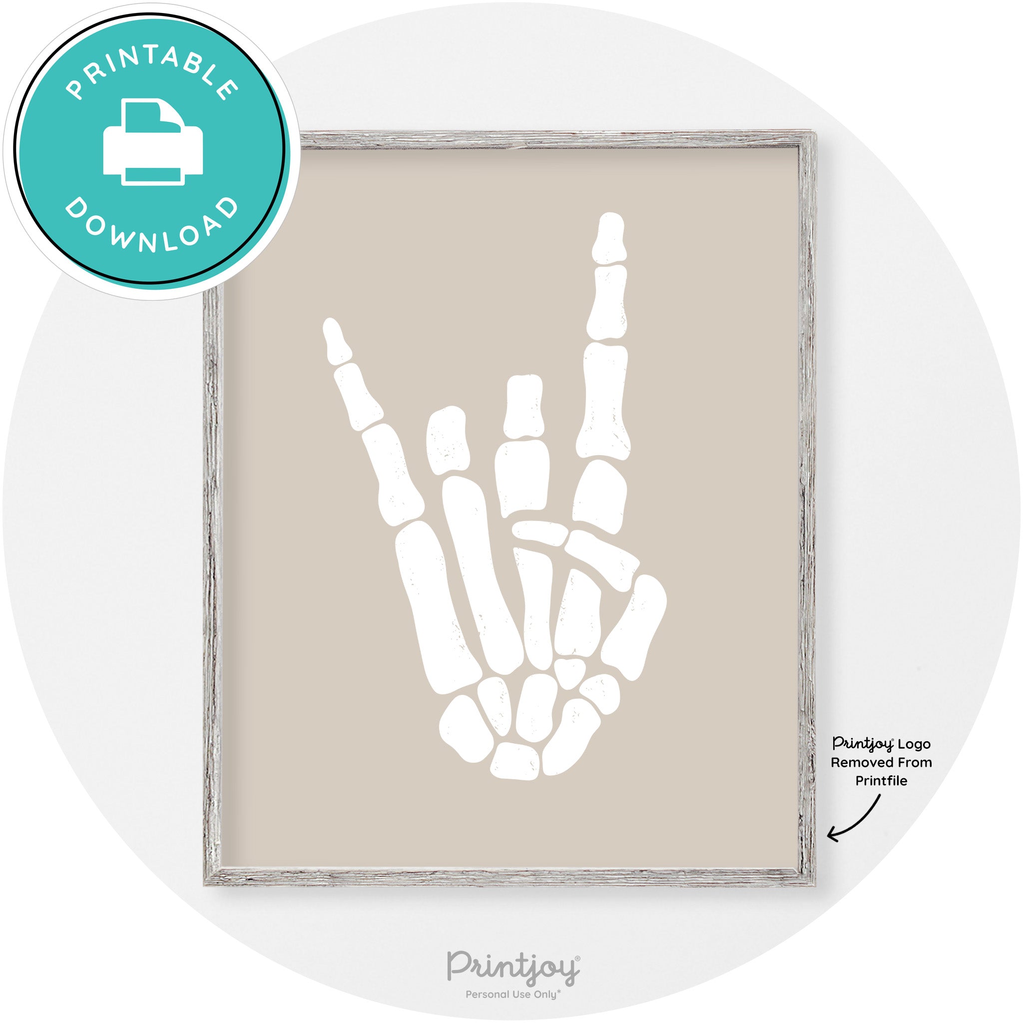 Skeleton Rock On Hand Bones Vintage Halloween Wall Art Free Printable - Printjoy