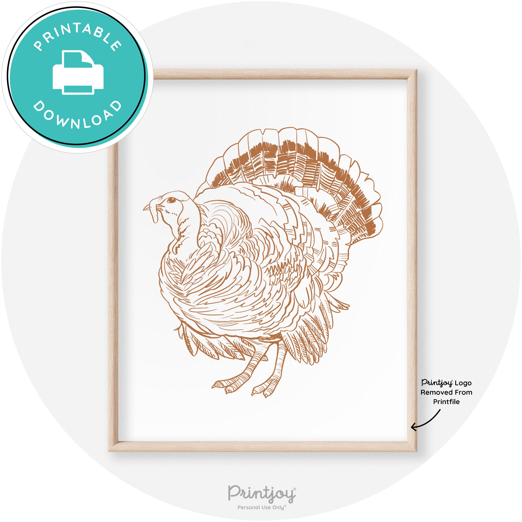 Turkey Drawing Thanksgiving Transitional Wall Art Decor Free Printable