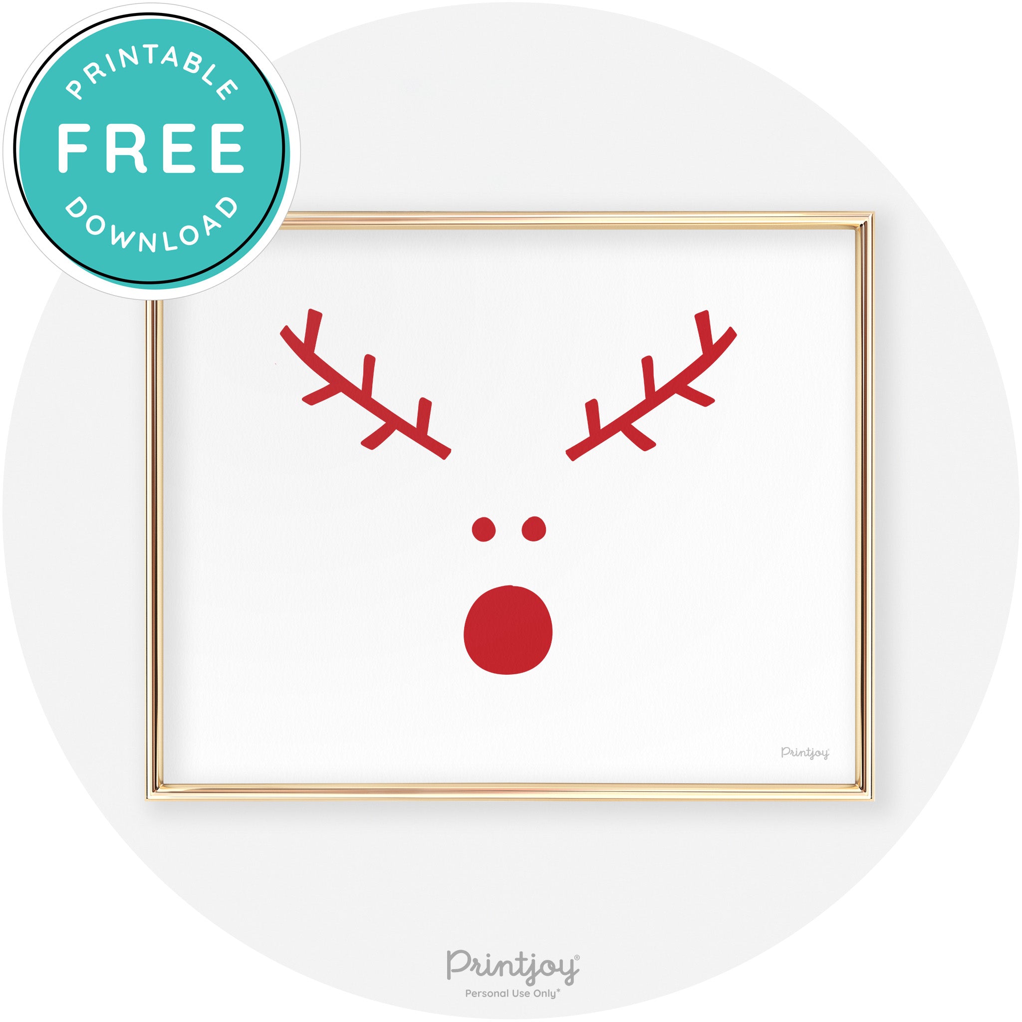 Simple Rudolph Reindeer Face Cute Chic Wall Art Free Printable