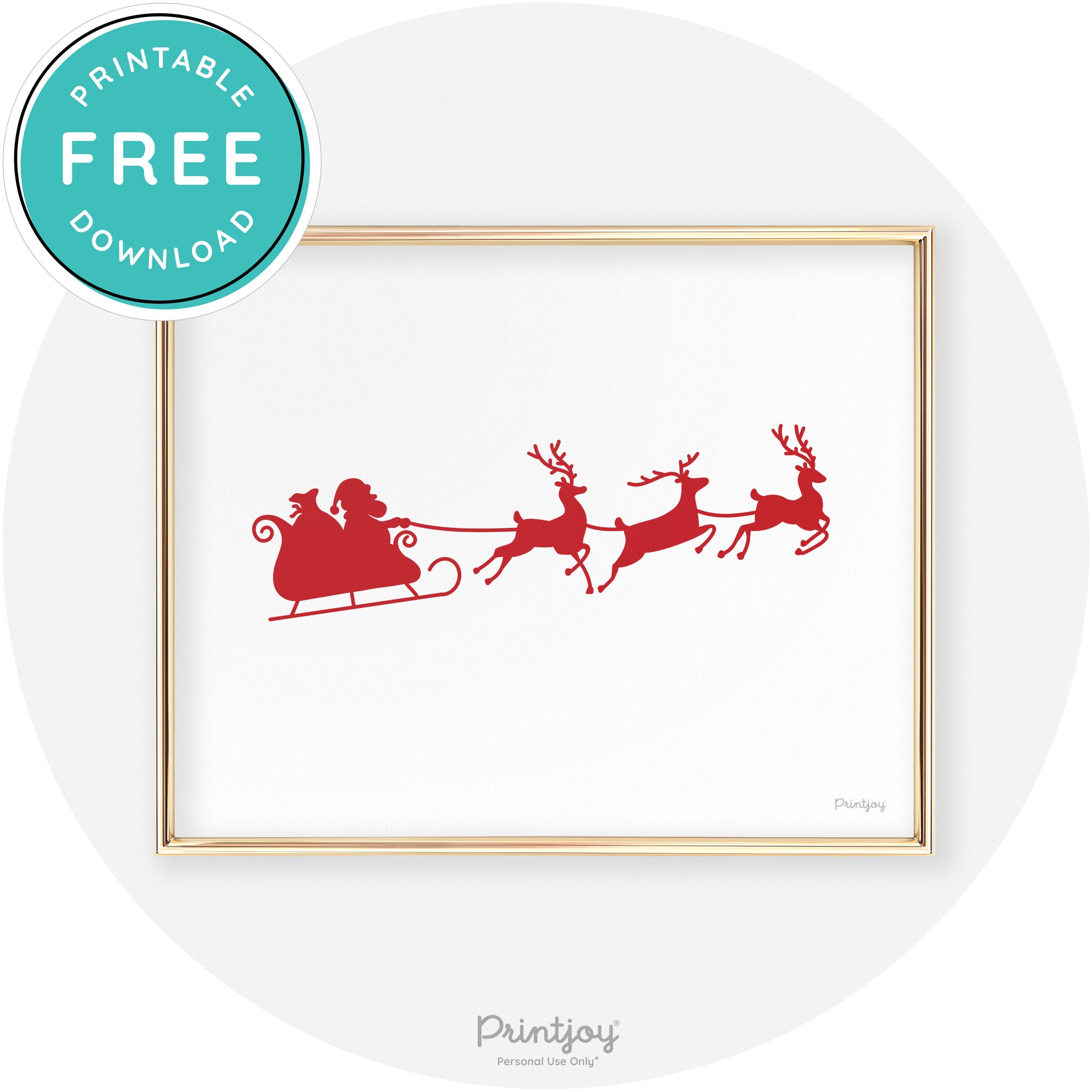 Santa Sleigh Reindeer Silhouette Cute Chic Wall Art Free Printable