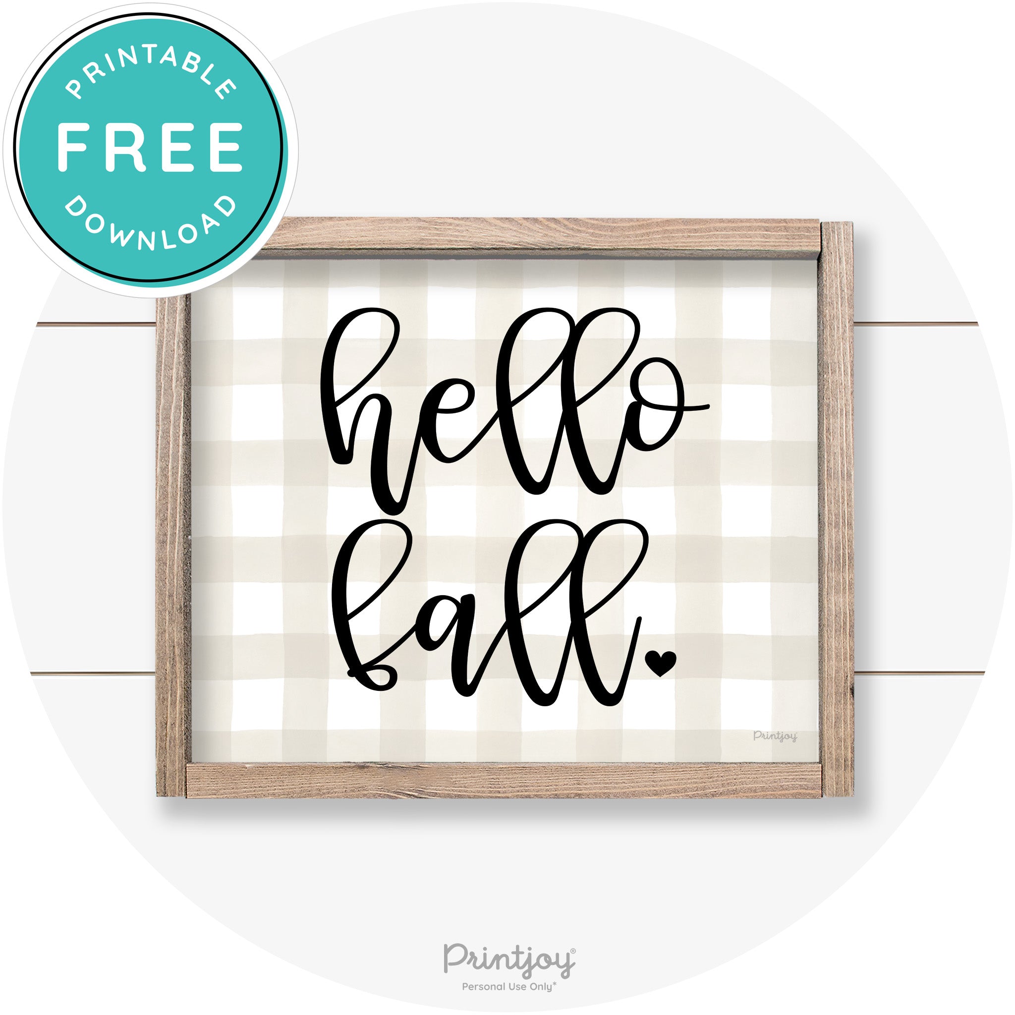Hello Fall Heart Cute Cursive Farmhouse Wall Art Decor Free Printable