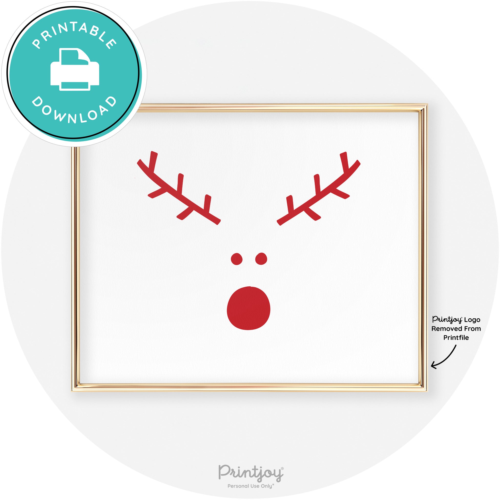 Simple Rudolph Reindeer Face Cute Chic Wall Art Free Printable