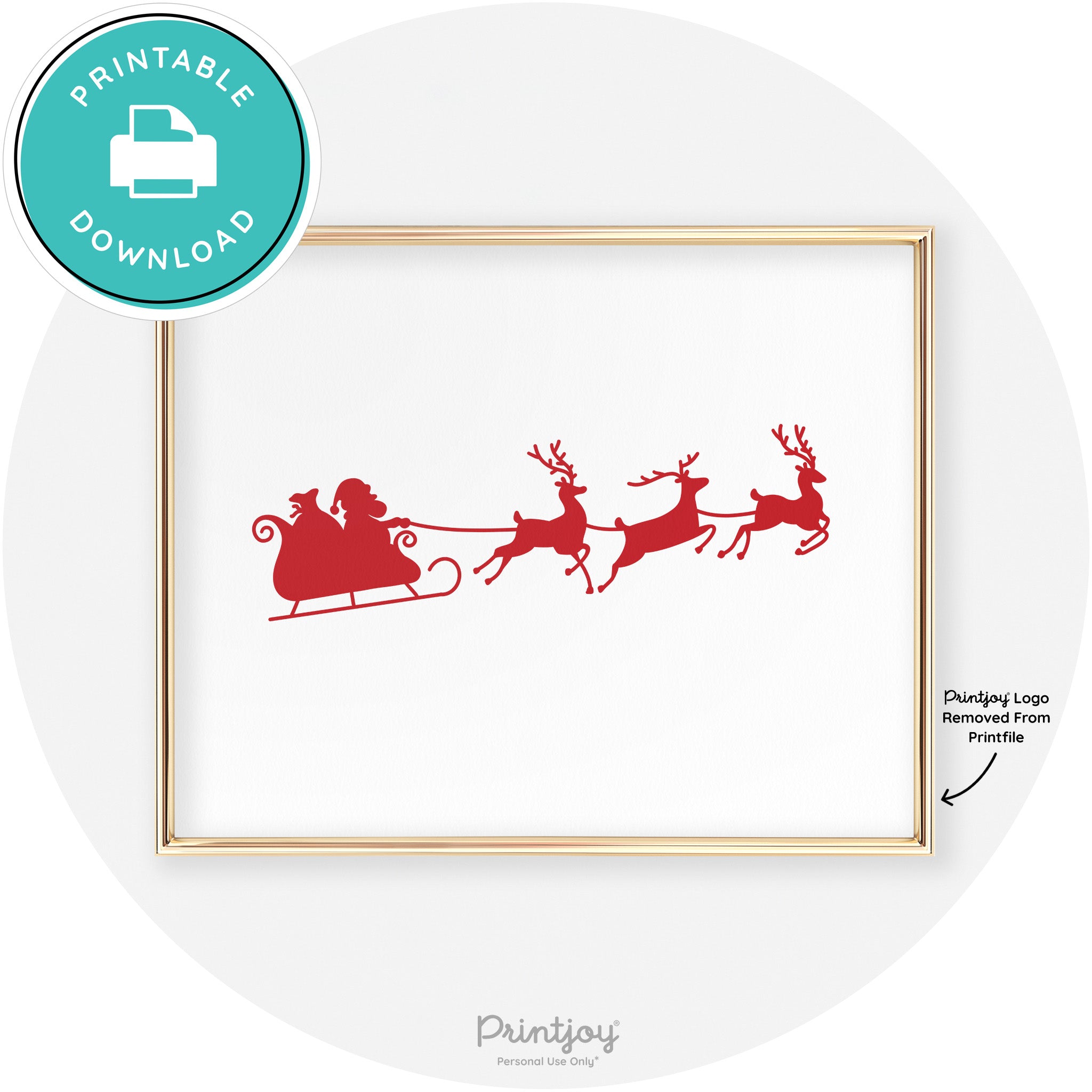 Santa Sleigh Reindeer Silhouette Cute Chic Wall Art Free Printable