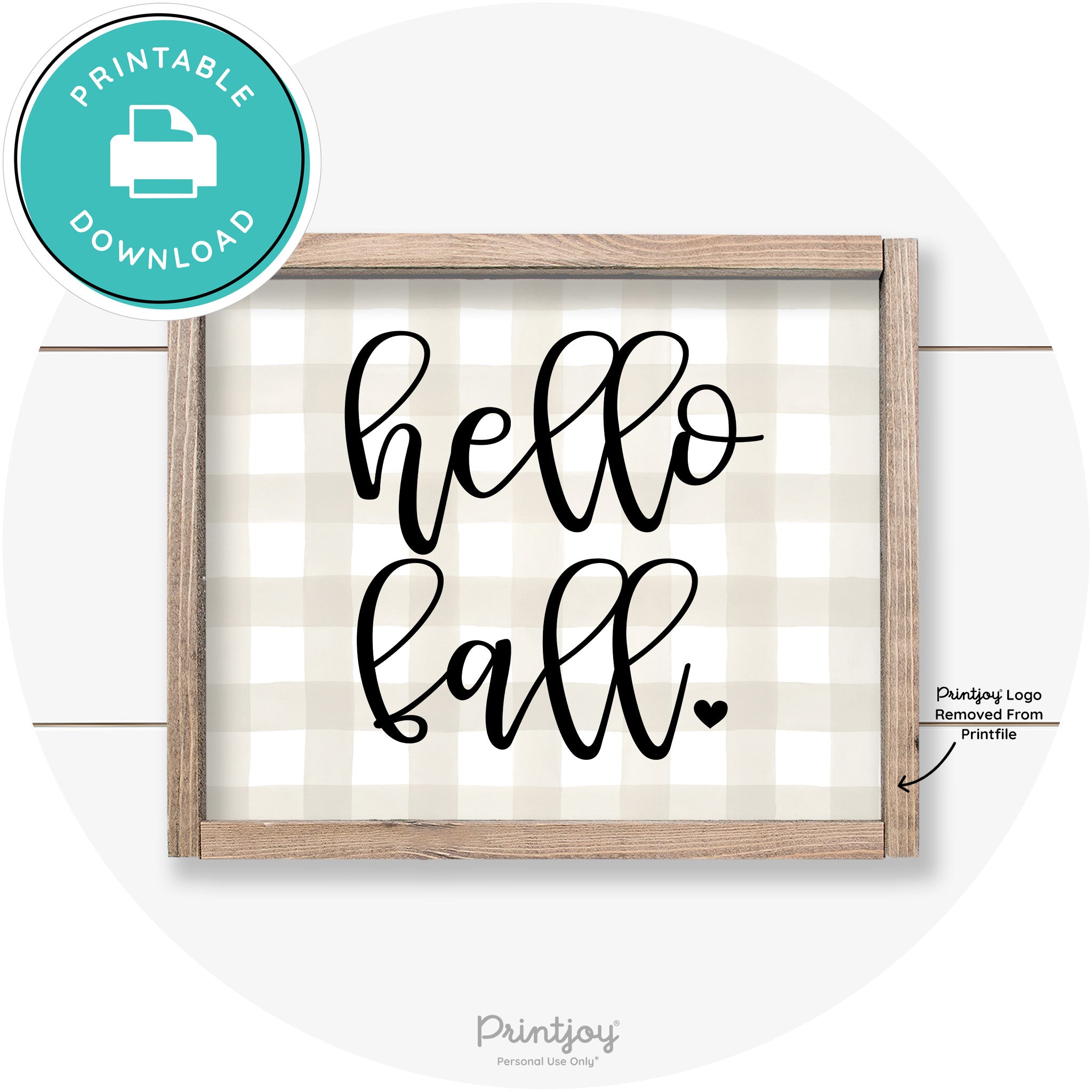 Hello Fall Heart Cute Cursive Farmhouse Wall Art Decor Free Printable