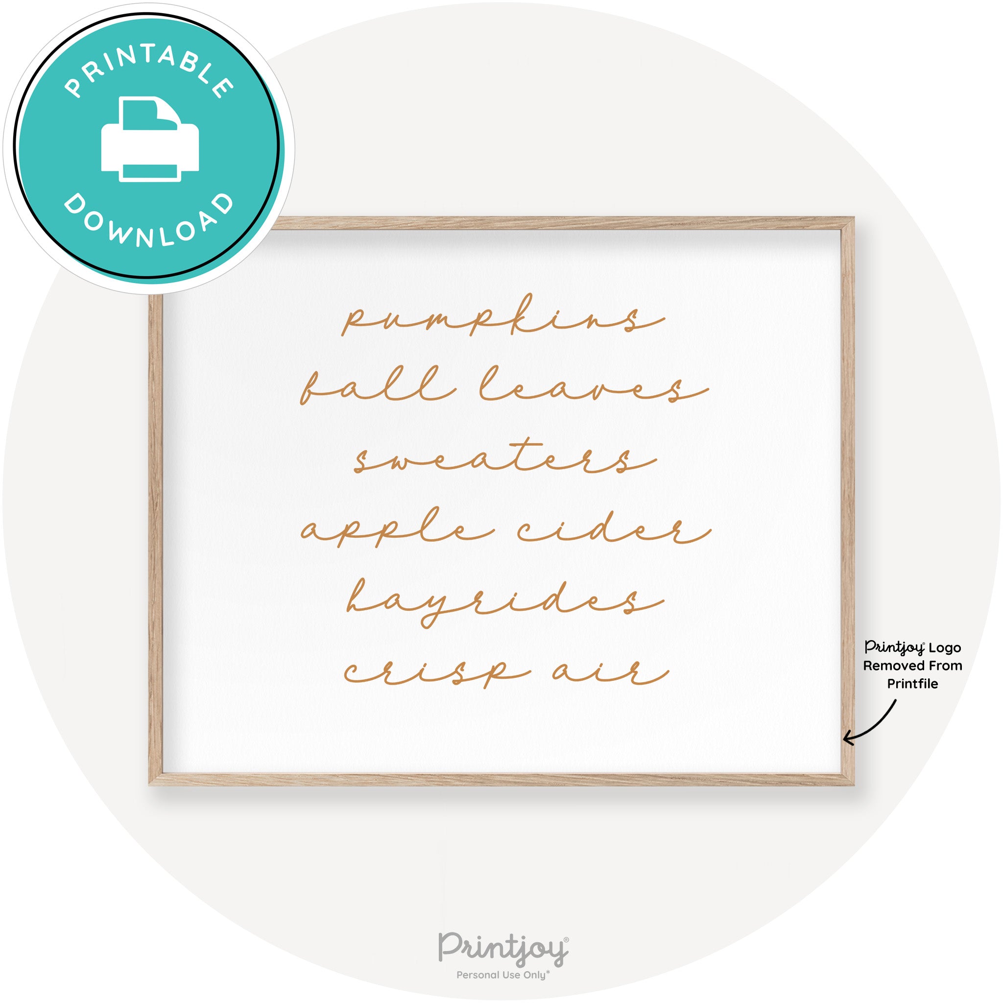 Fall Favorite Things Cute Modern Chic Decor Wall Art Printable