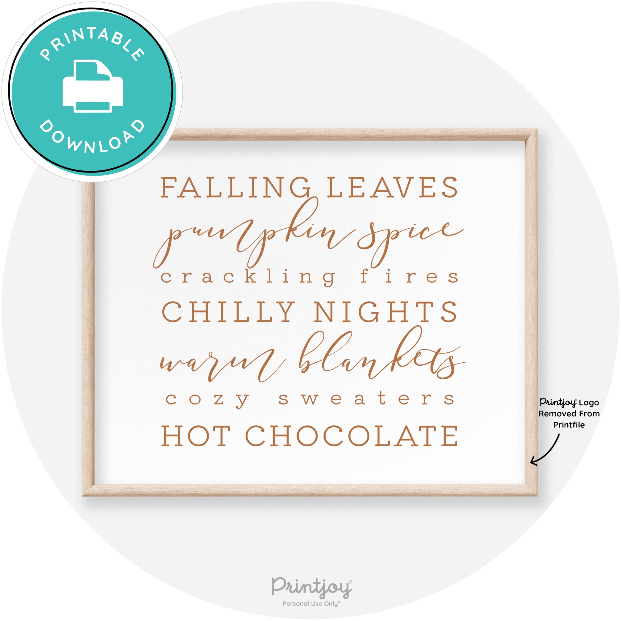 Fall Favorite Things Modern Transitional Decor Wall Art Printable