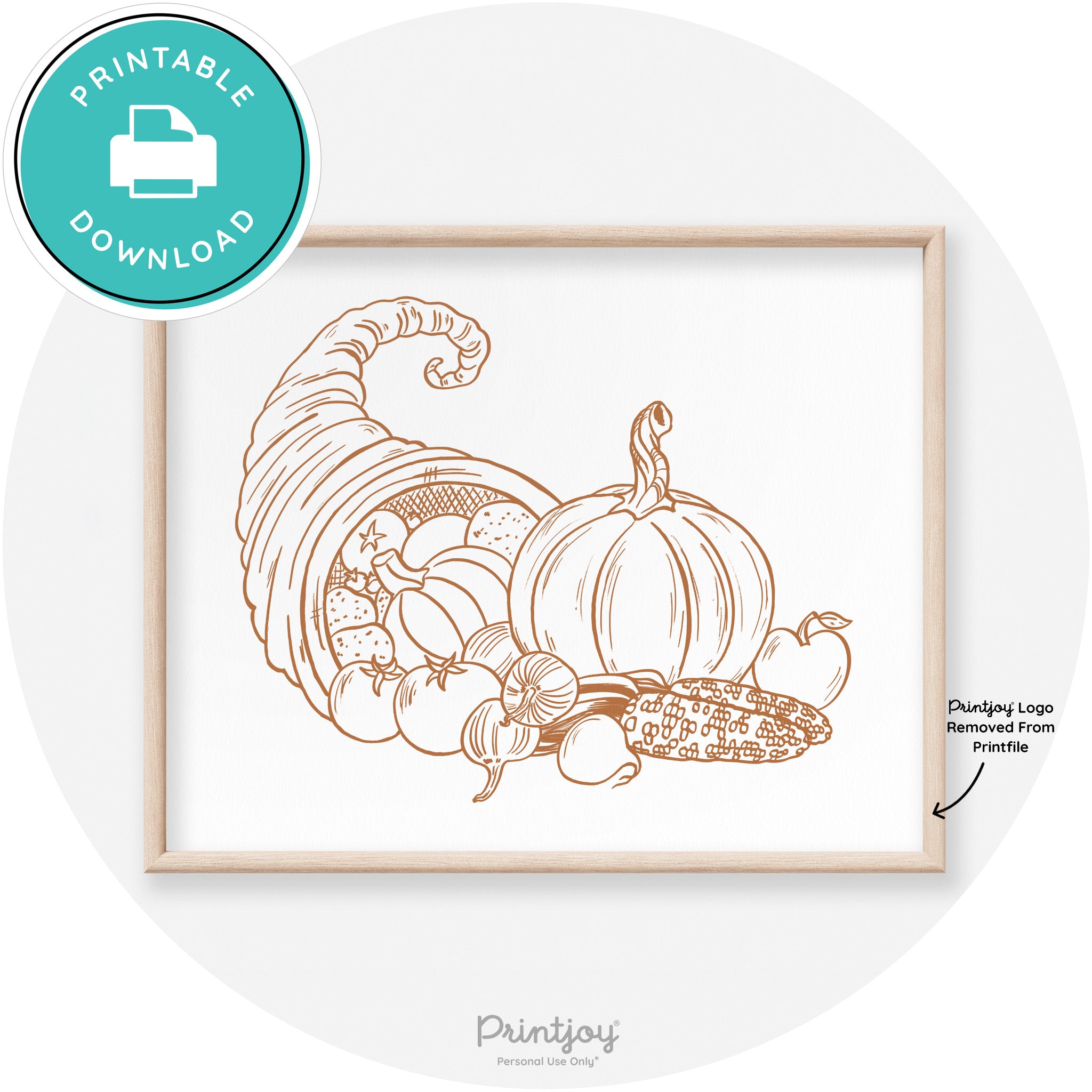 Cornucopia Drawing Thanksgiving Transitional Wall Art Free Printable