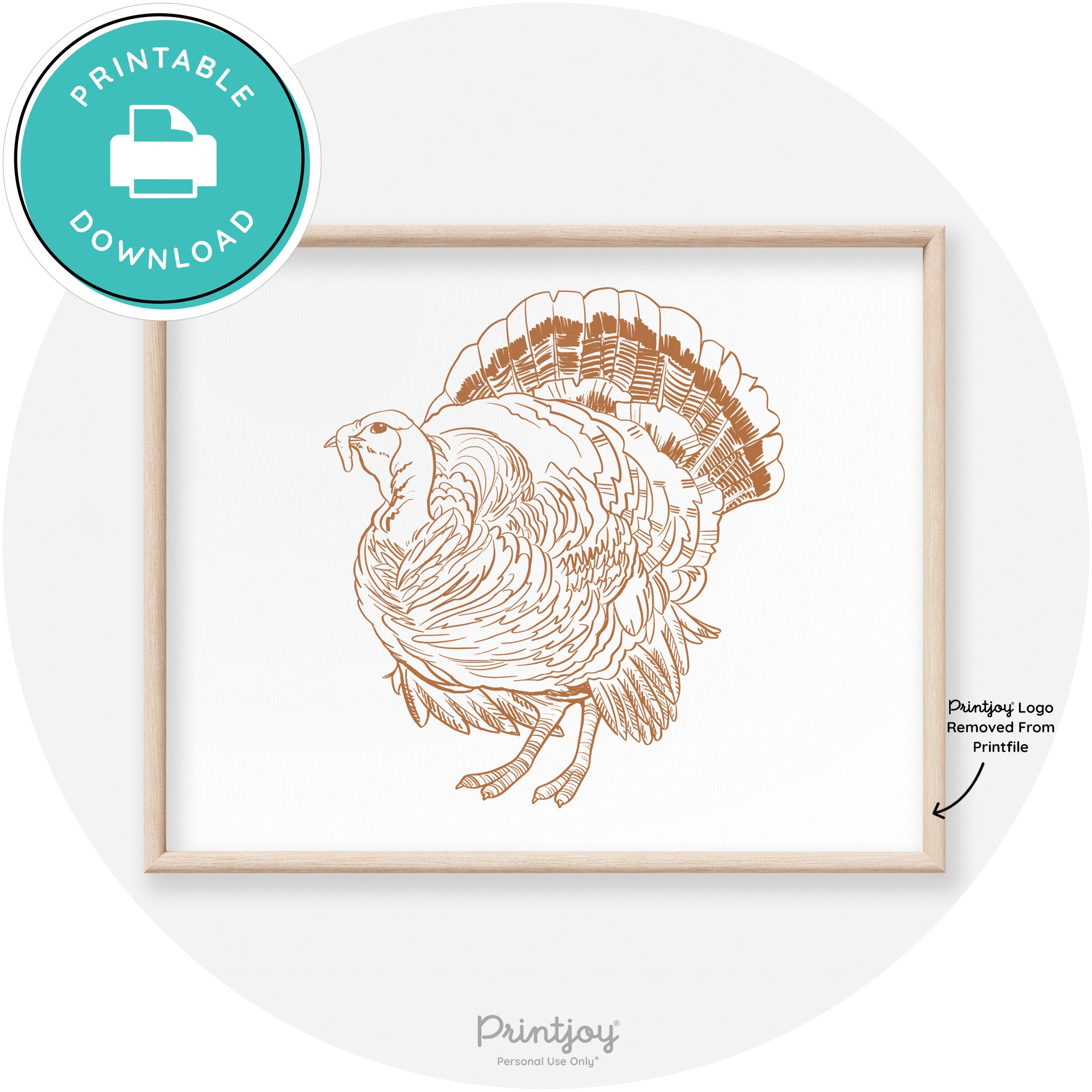 Turkey Drawing Thanksgiving Transitional Wall Art Decor Free Printable