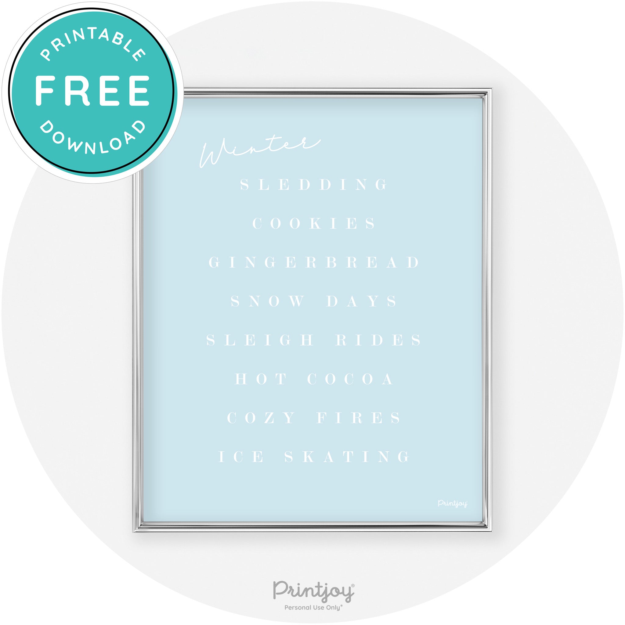 Winter Favorite Things Modern Chic Wall Art Decor Free Printable