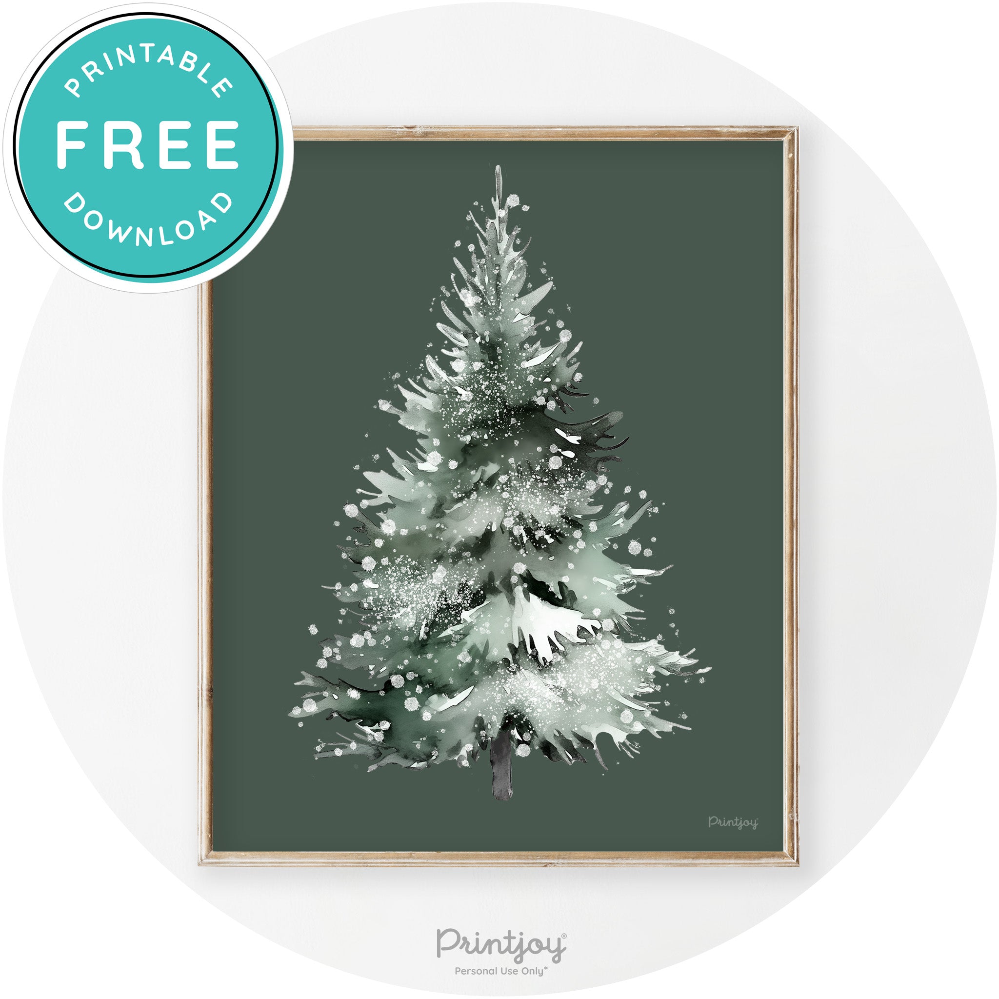 Snowy Christmas Tree Watercolor Transitional Wall Art Free Printable - Printjoy