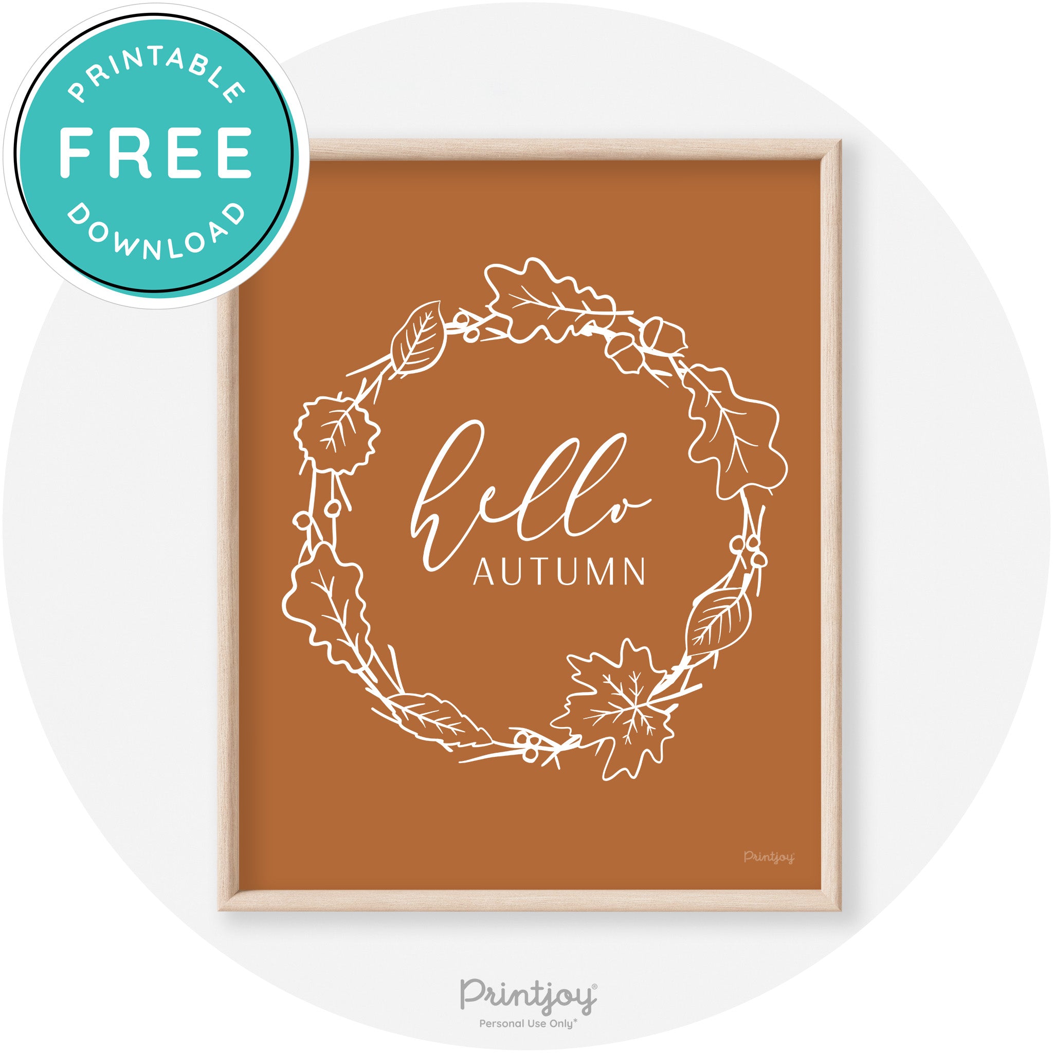 Hello Autumn Fall Wreath Transitional Decor Wall Art Free Printable - Printjoy