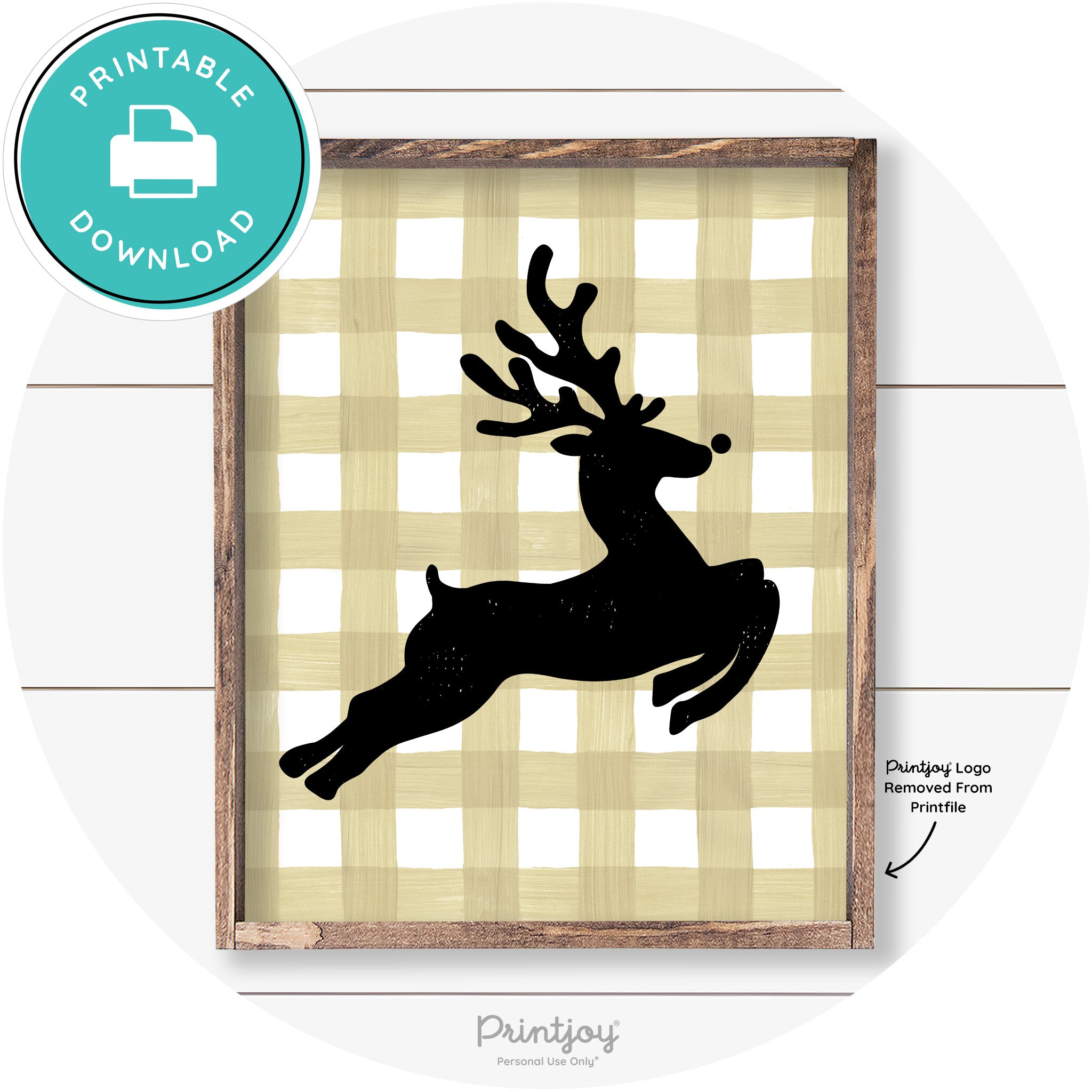 Flying Reindeer Silhouette Christmas Farmhouse Wall Art Free Printable - Printjoy