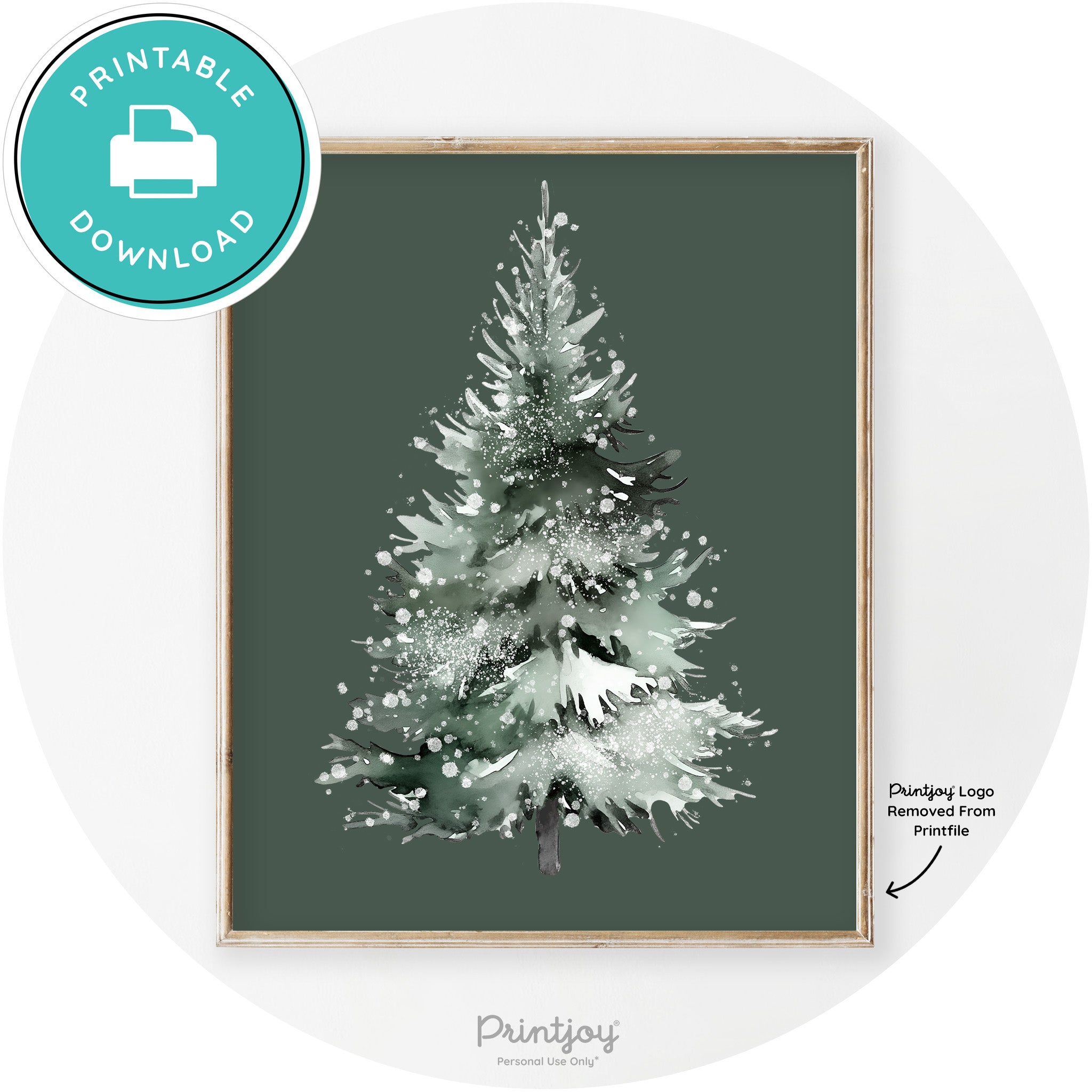 Snowy Christmas Tree Watercolor Transitional Wall Art Free Printable - Printjoy