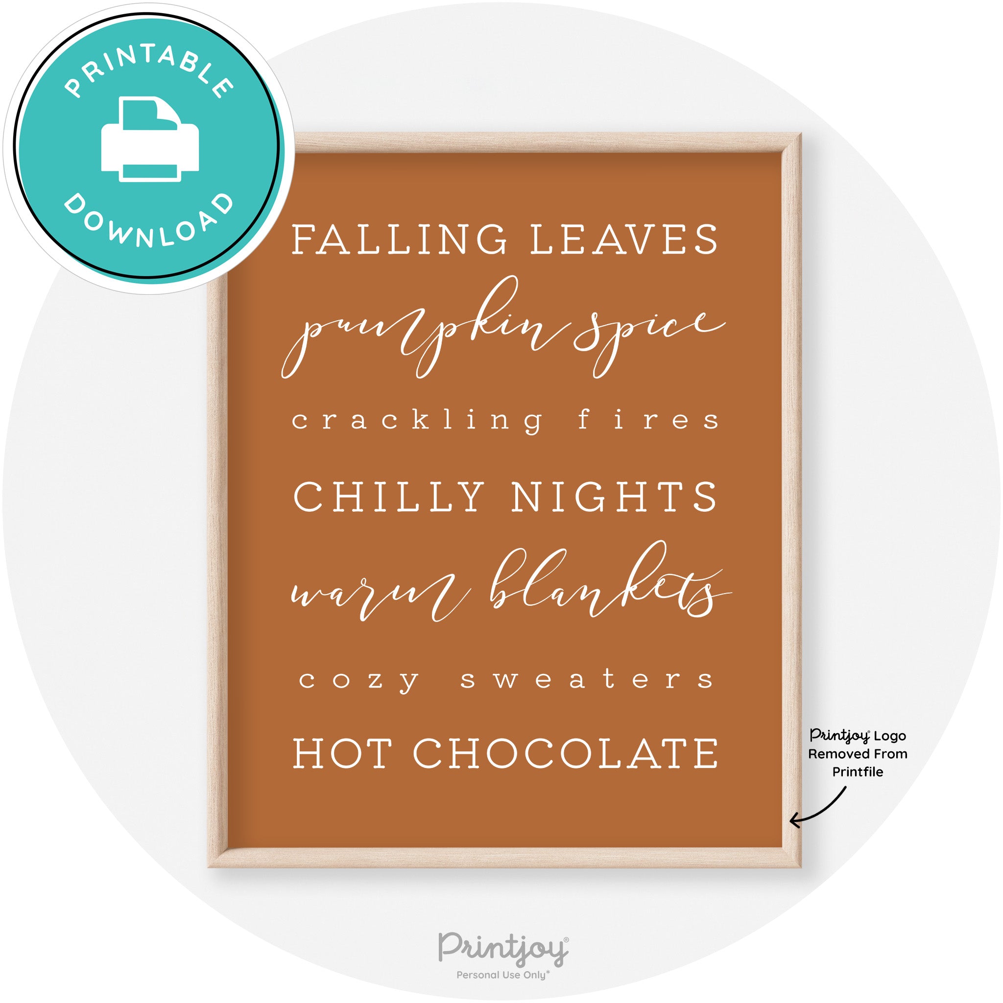 Fall Favorite Things Modern Transitional Decor Wall Art Printable