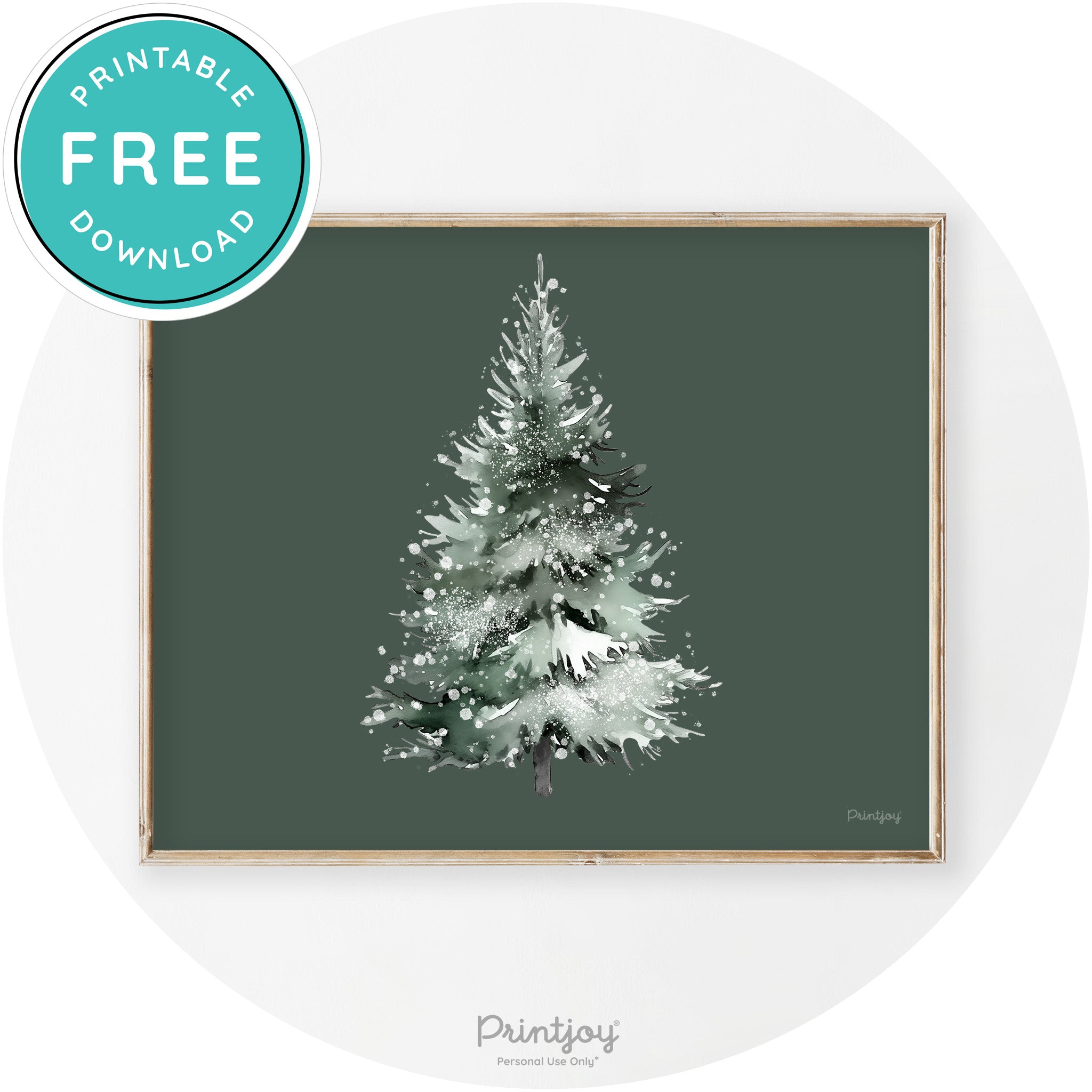 Snowy Christmas Tree Watercolor Transitional Wall Art Free Printable - Printjoy