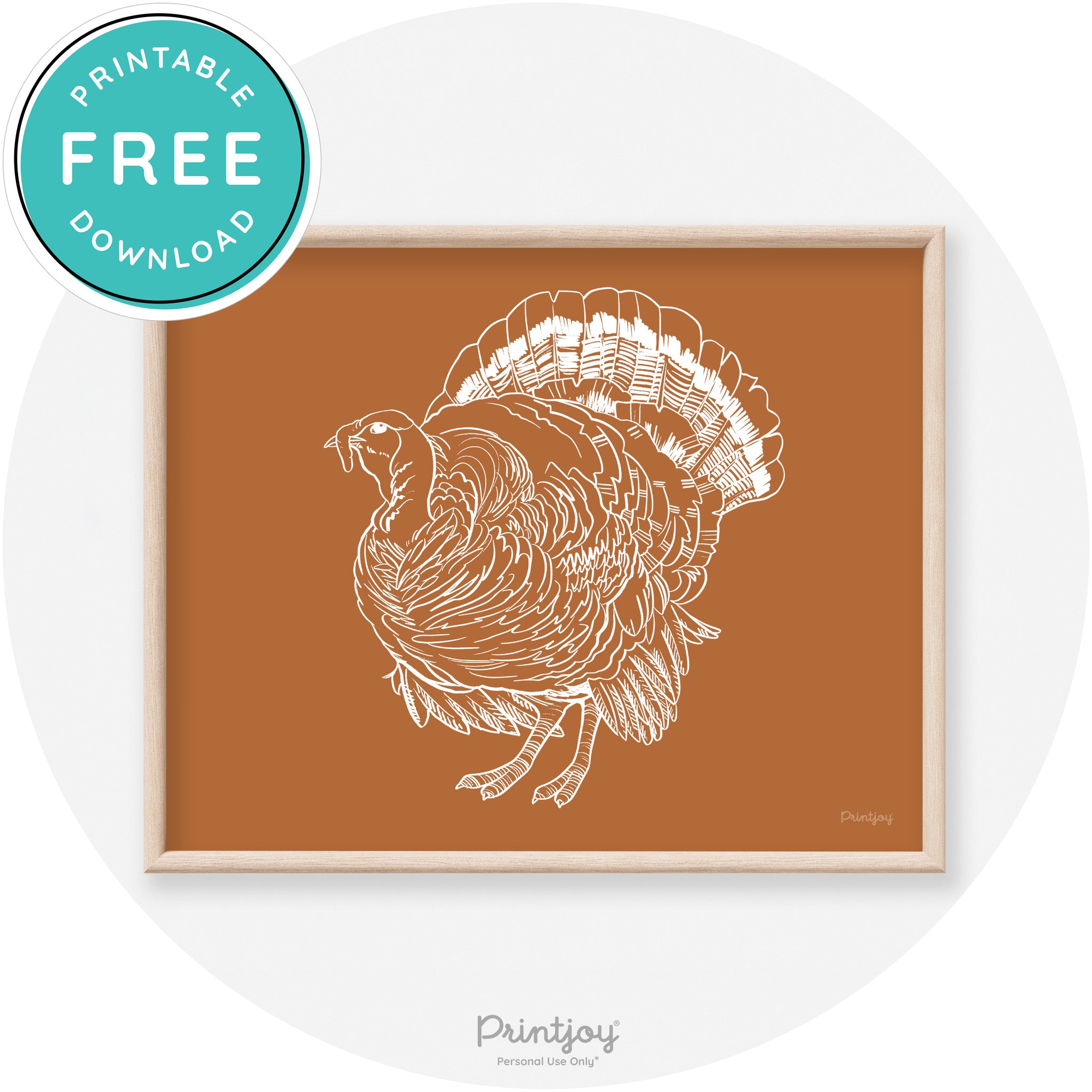 Turkey Drawing Thanksgiving Transitional Wall Art Decor Free Printable