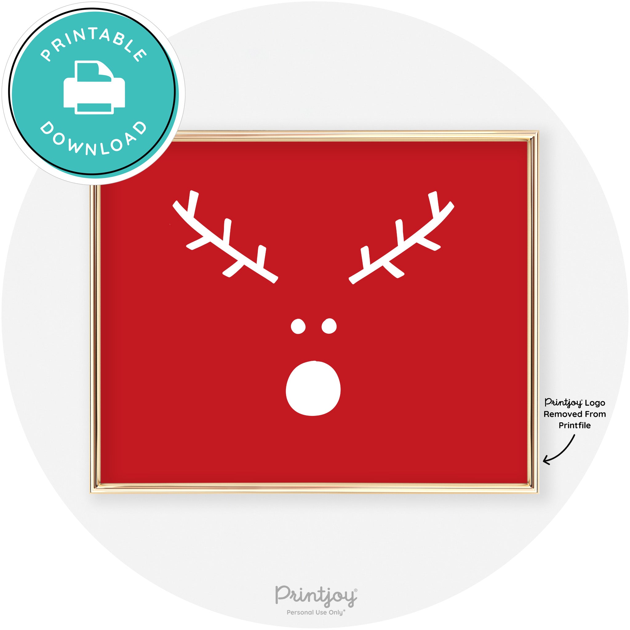 Simple Rudolph Reindeer Face Cute Chic Wall Art Free Printable