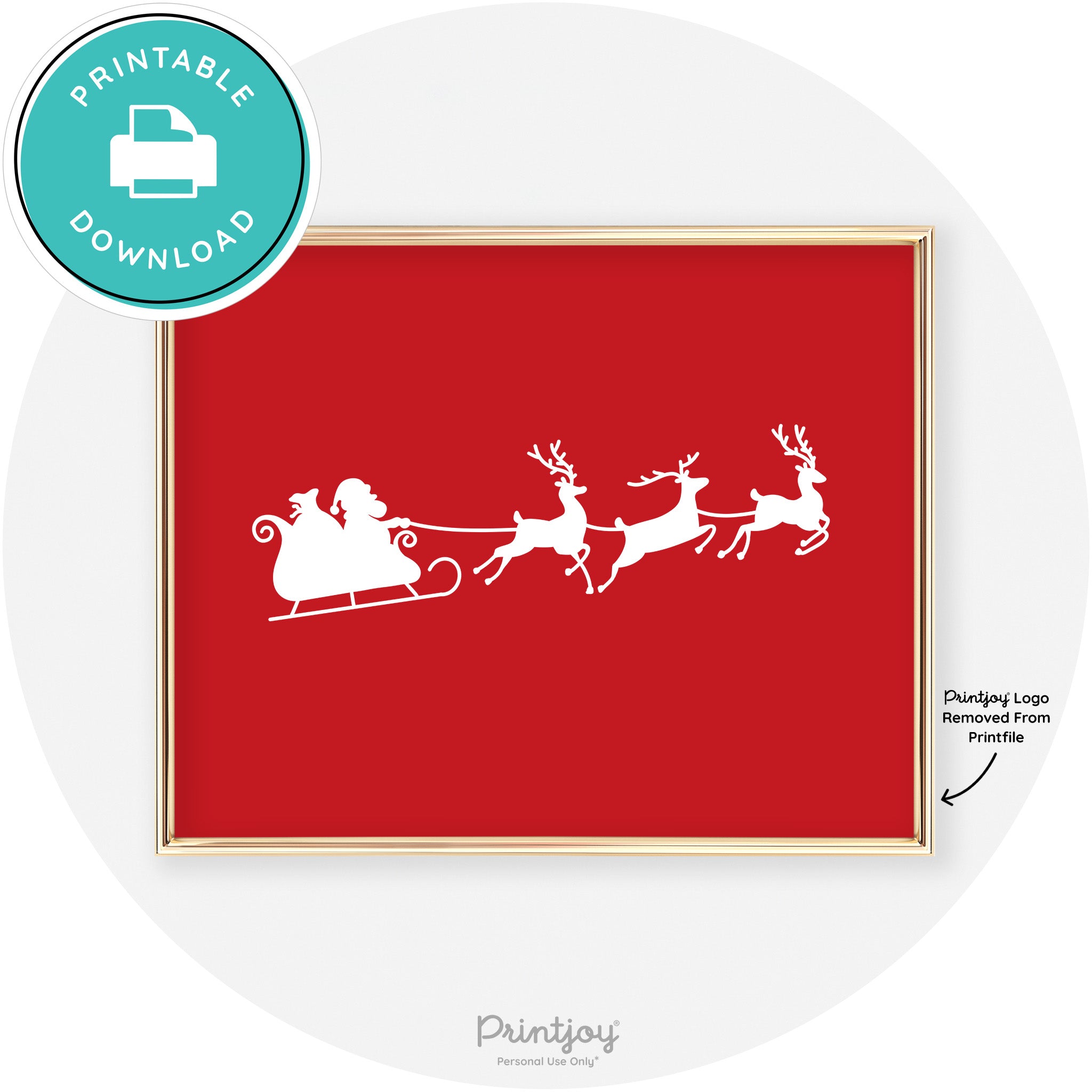 Santa Sleigh Reindeer Silhouette Cute Chic Wall Art Free Printable