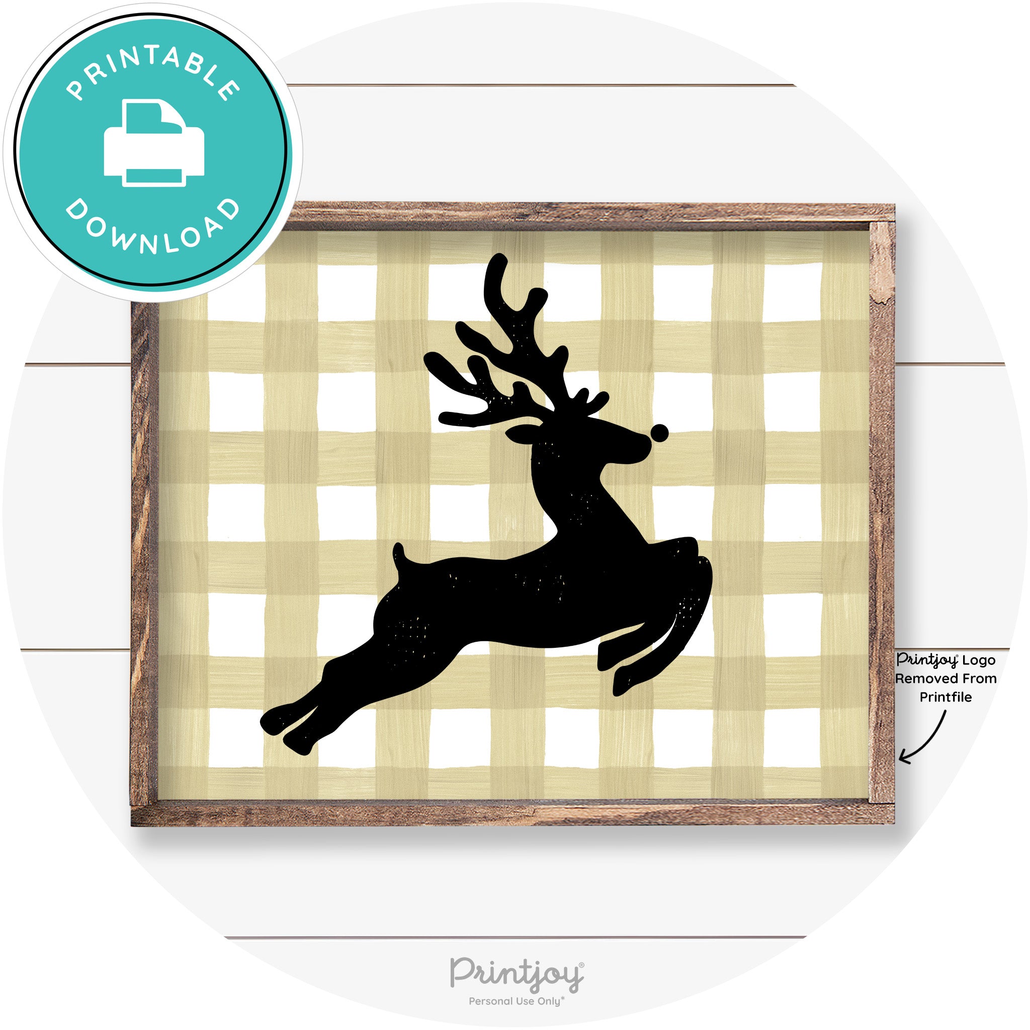 Flying Reindeer Silhouette Christmas Farmhouse Wall Art Free Printable - Printjoy