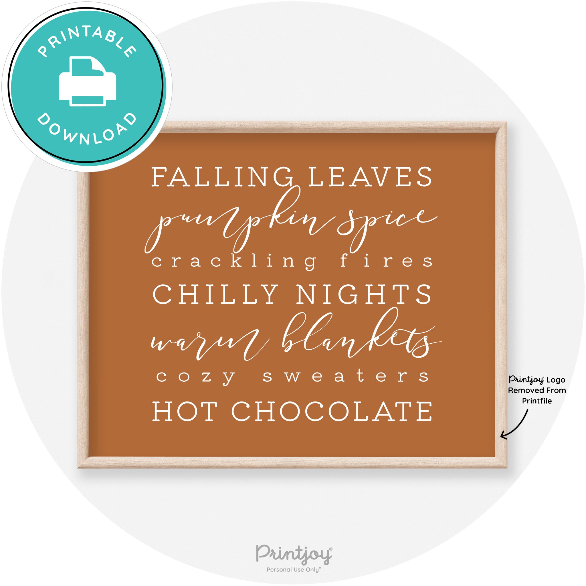 Fall Favorite Things Modern Transitional Decor Wall Art Printable