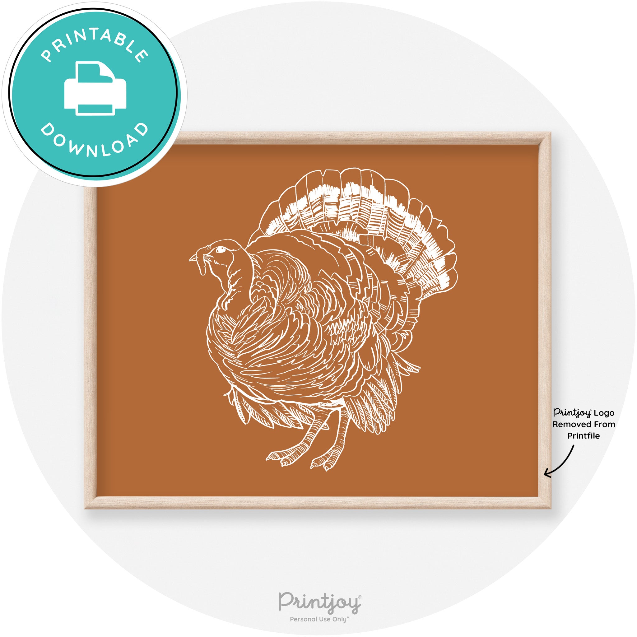 Turkey Drawing Thanksgiving Transitional Wall Art Decor Free Printable