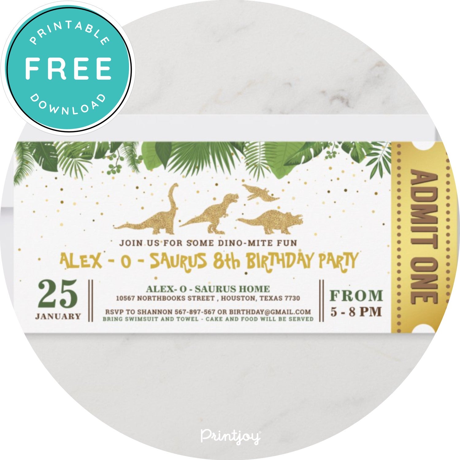 Boys Bright N Fun Dinosaur Raffle Ticket Game Birthday Party Printable - Printjoy