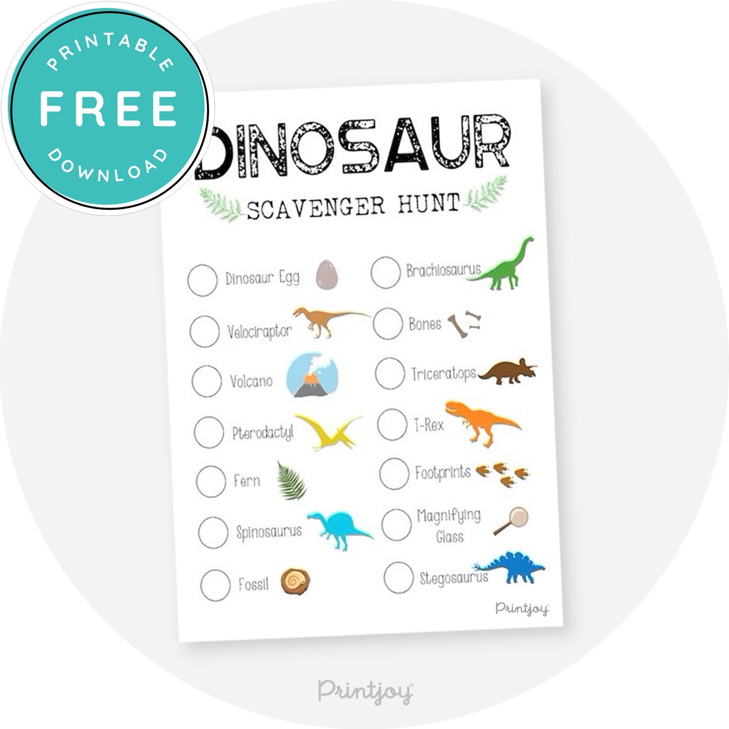 Boys Bright N Fun Dinosaur Scavenger Hunt Game Birthday Party Printable - Printjoy