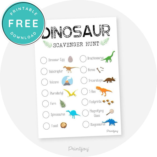 Boys Bright N Fun Dinosaur Scavenger Hunt Game Birthday Party Printable - Printjoy