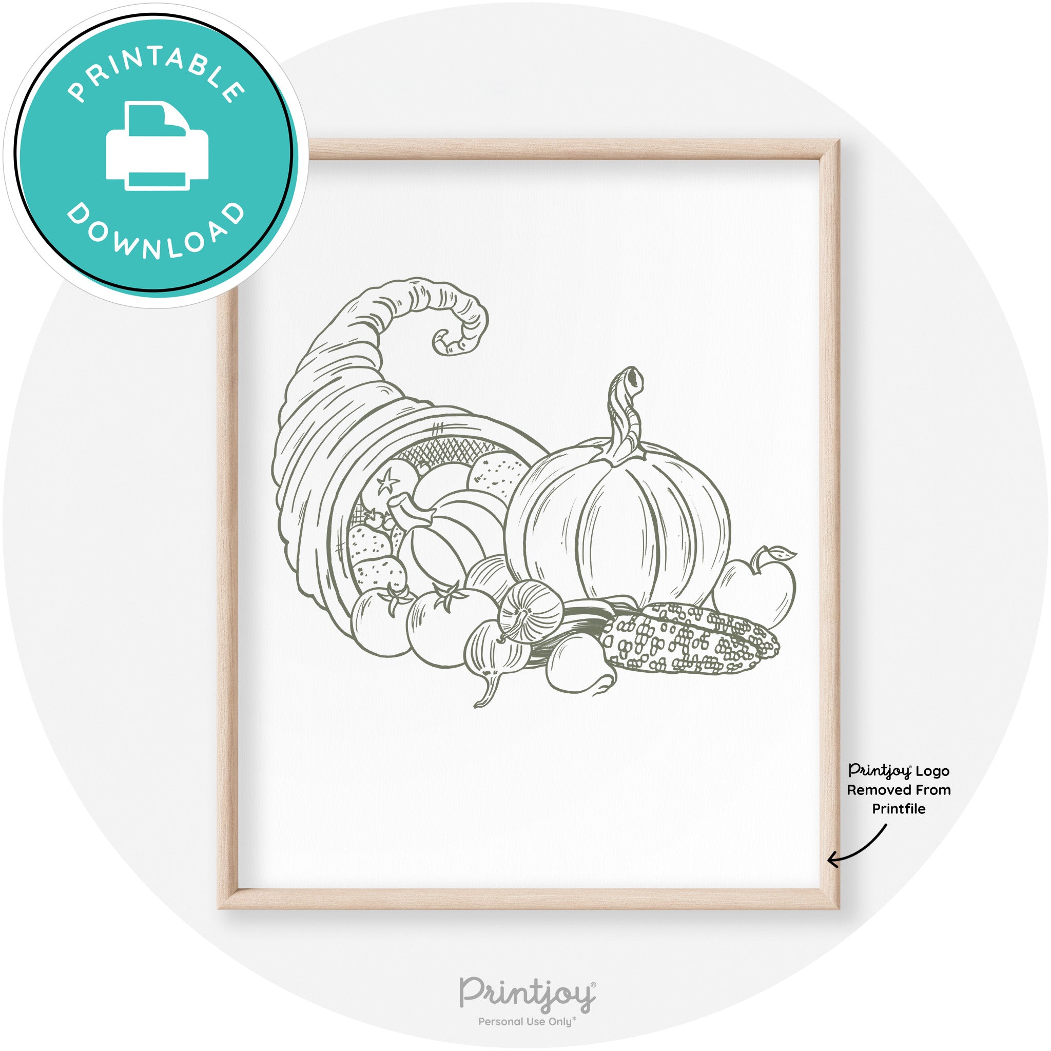 Cornucopia Drawing Thanksgiving Transitional Wall Art Free Printable