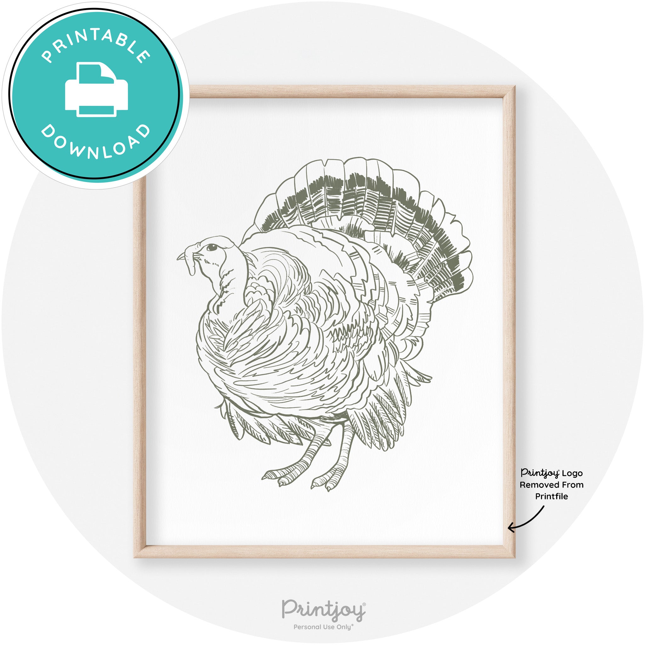 Turkey Drawing Thanksgiving Transitional Wall Art Decor Free Printable
